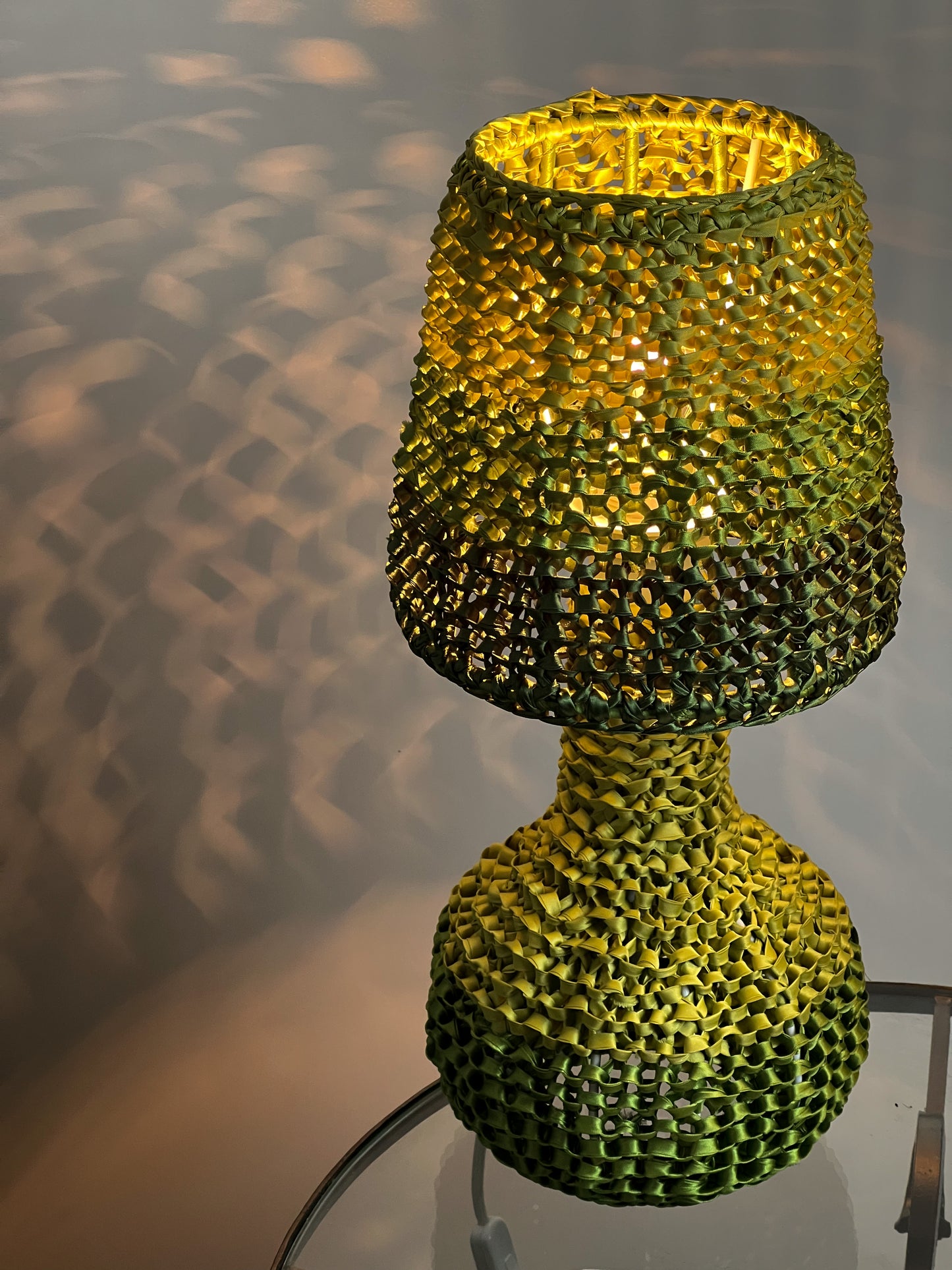 Victorian wicker green table lamp, handmade. unique lamp. 4302
