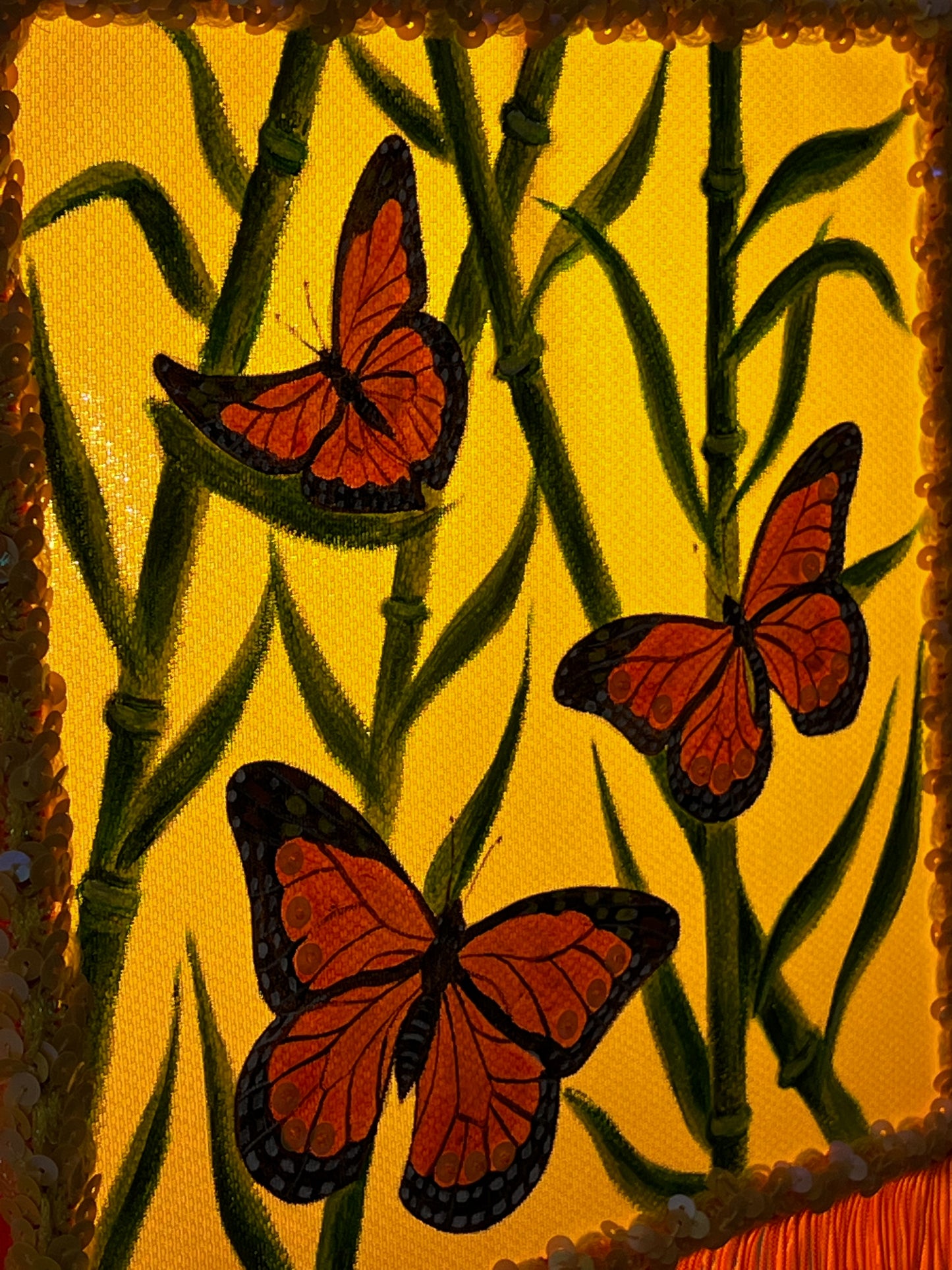 Orange floor lamp with butterflies, hand-painted shade. Art Deco lamp, a fairy-tale lamp. 280701