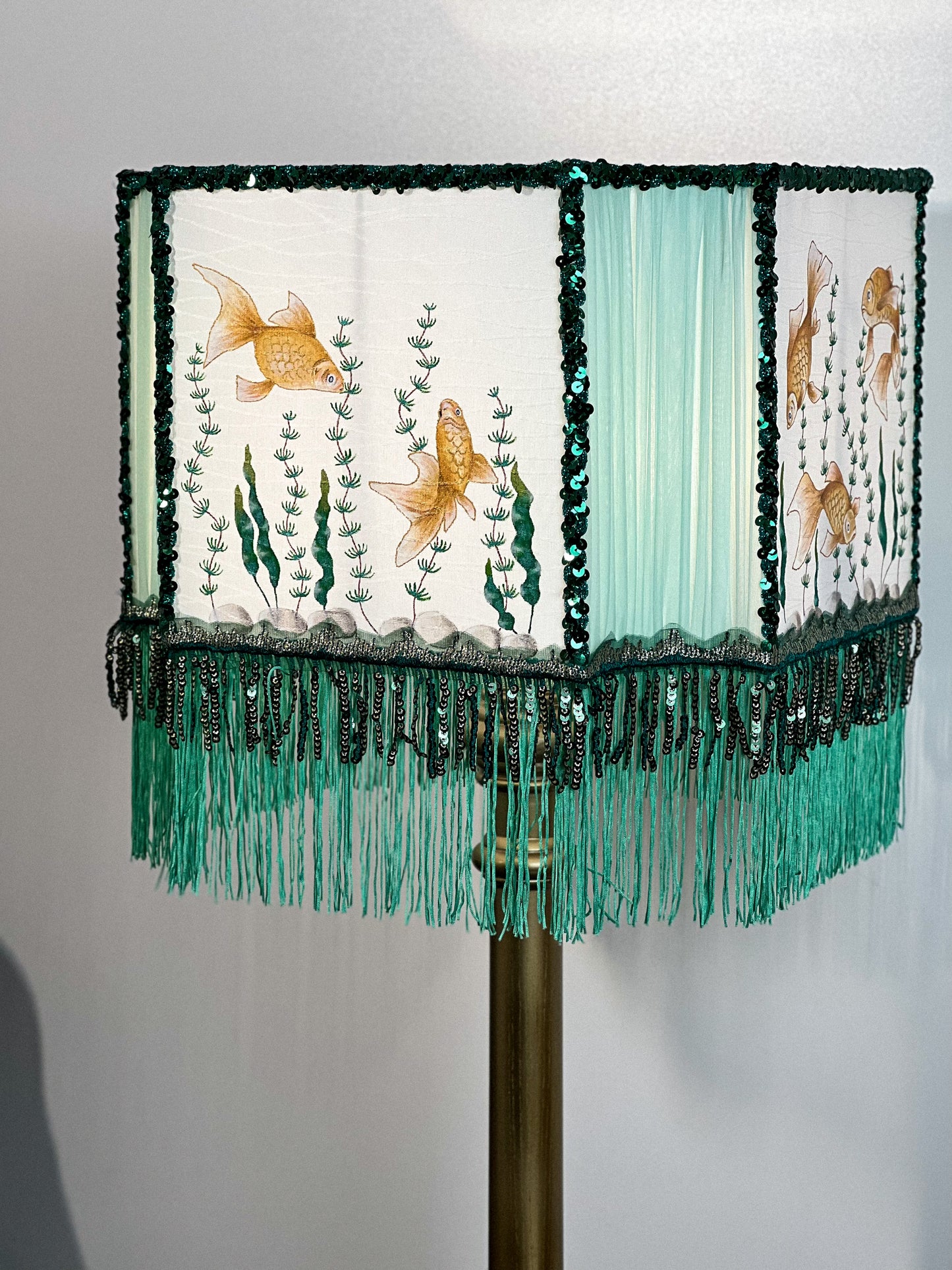 Lampshade, Art Deco. Goldfish Lush silk lampshade. 2805