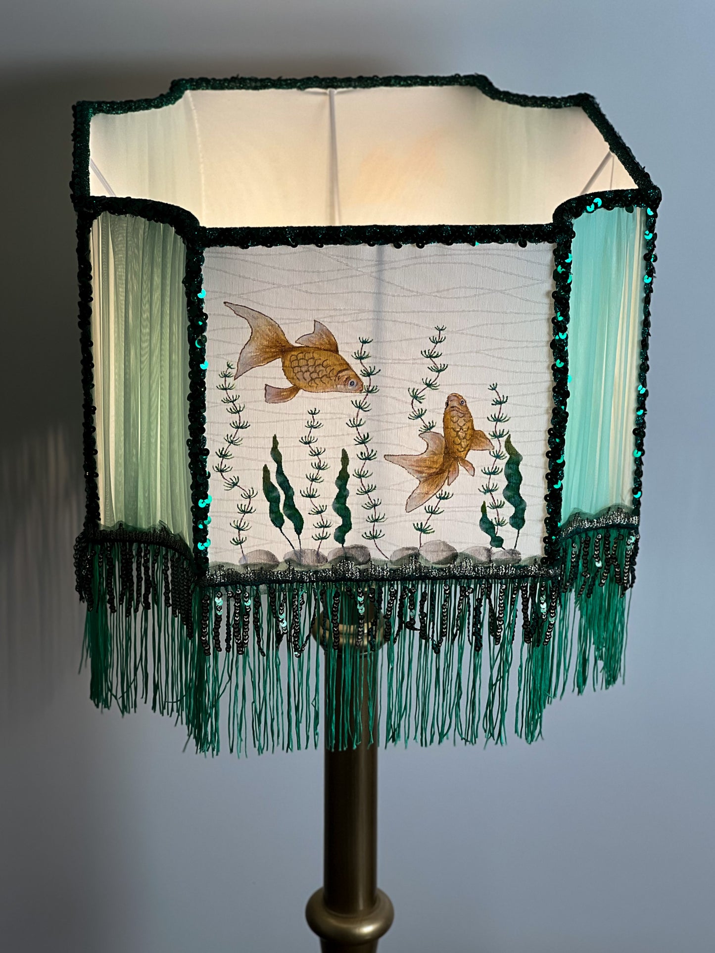 Lampshade, Art Deco. Goldfish Lush silk lampshade. 2805