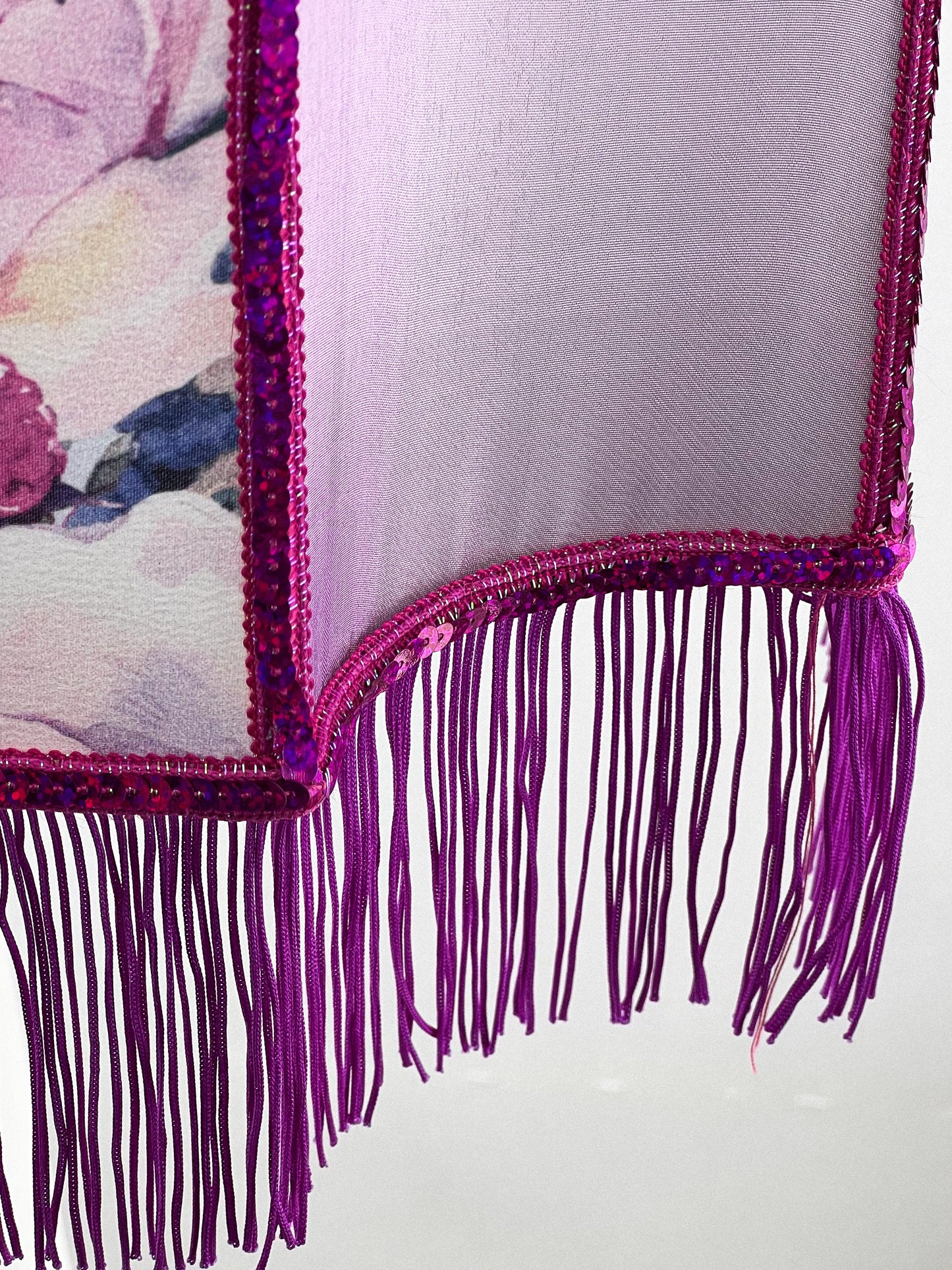 Art deco Lampshade Purple Silk, Floral Pattern, Fringe, Handmade. 2804