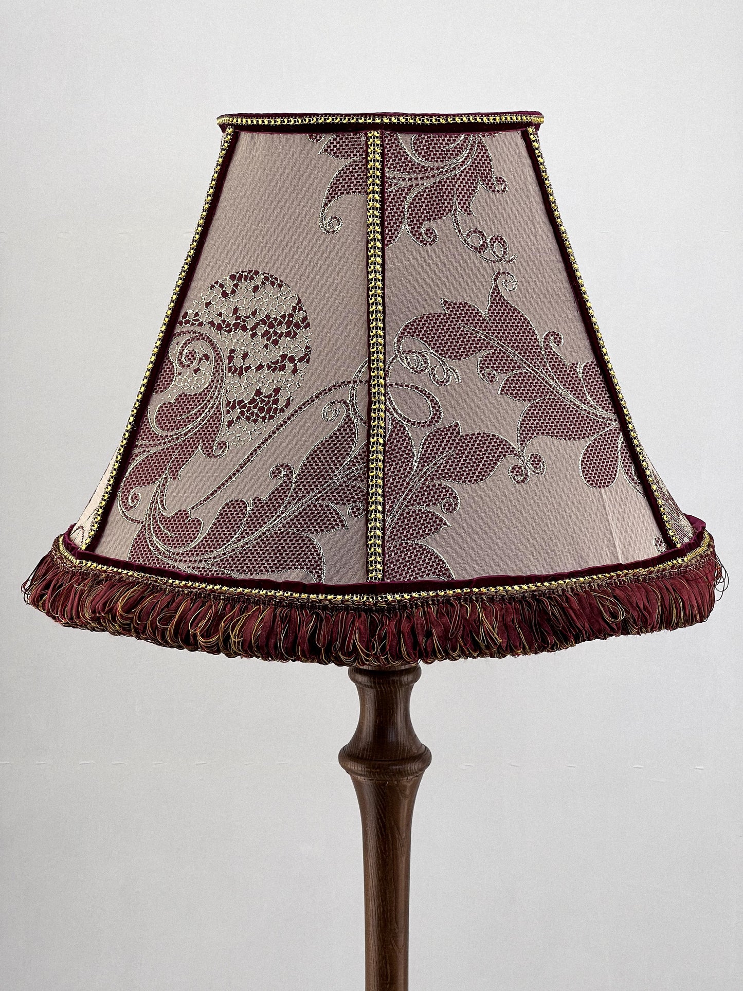 Victorian Lampshade with Pink Floral Fabric and Fringe