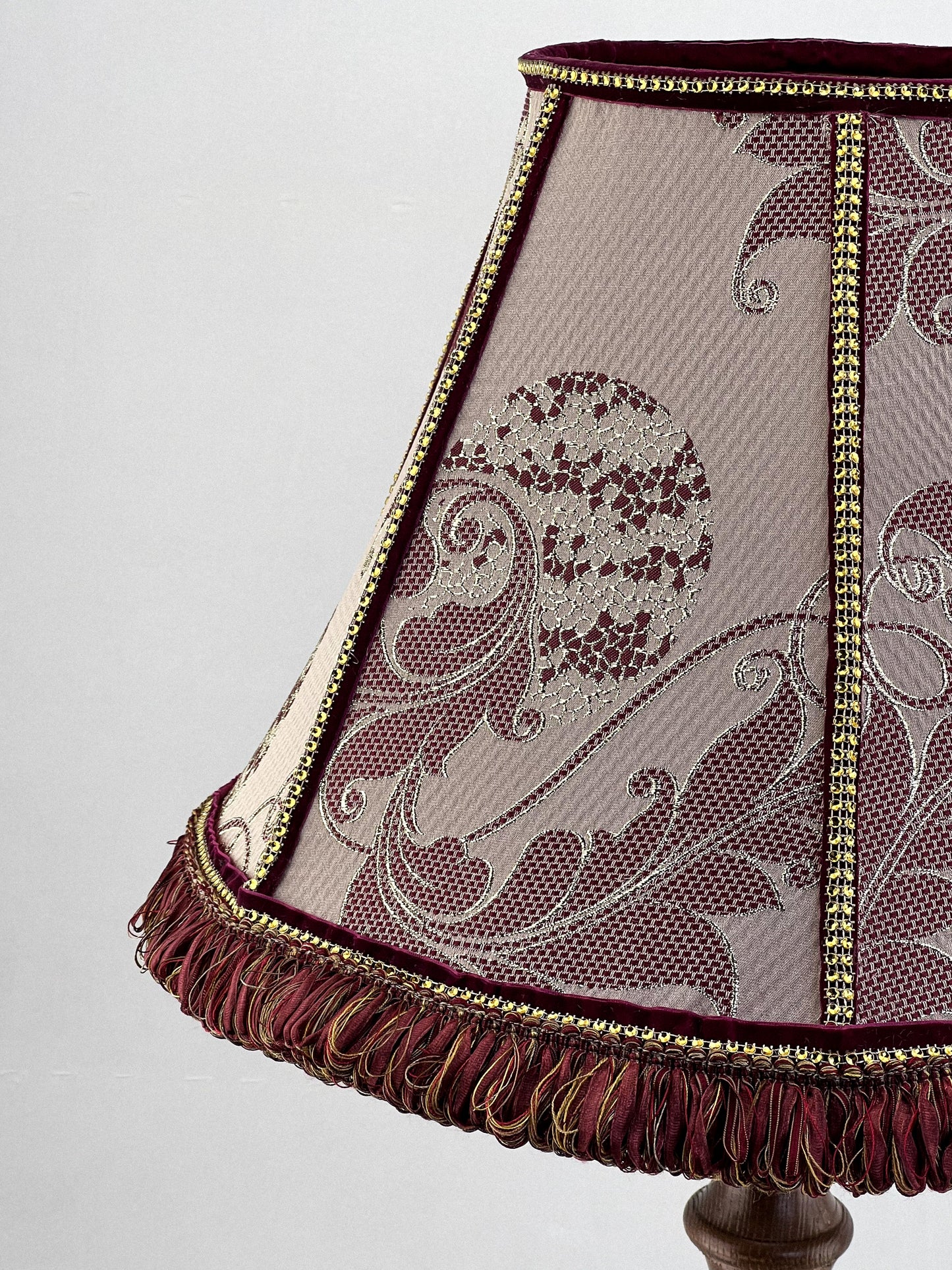 Victorian Lampshade with Pink Floral Fabric and Fringe