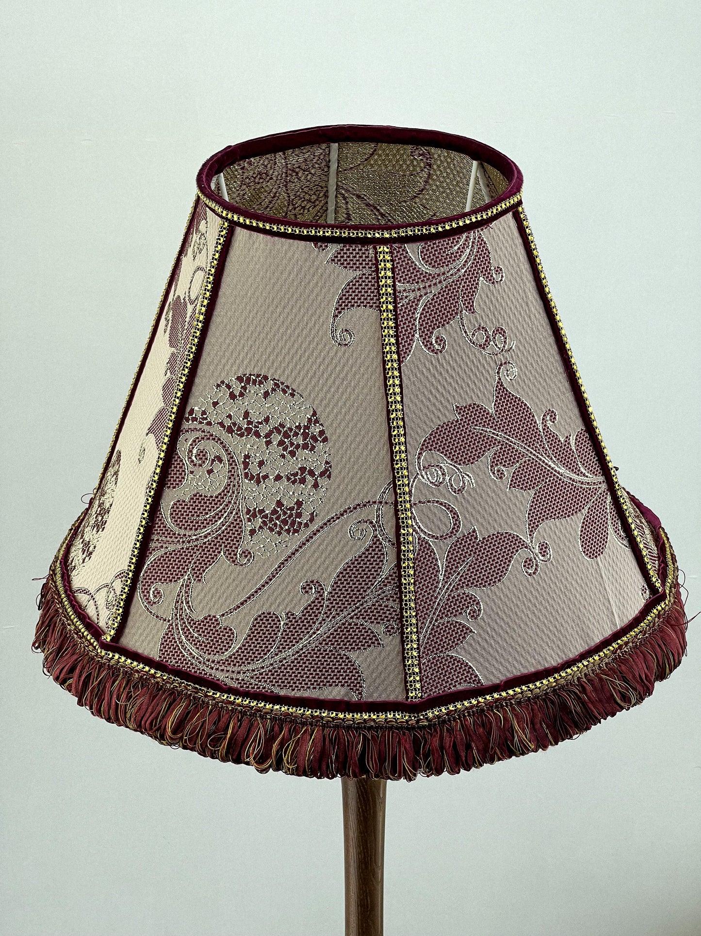 Victorian Lampshade with Pink Floral Fabric and Fringe
