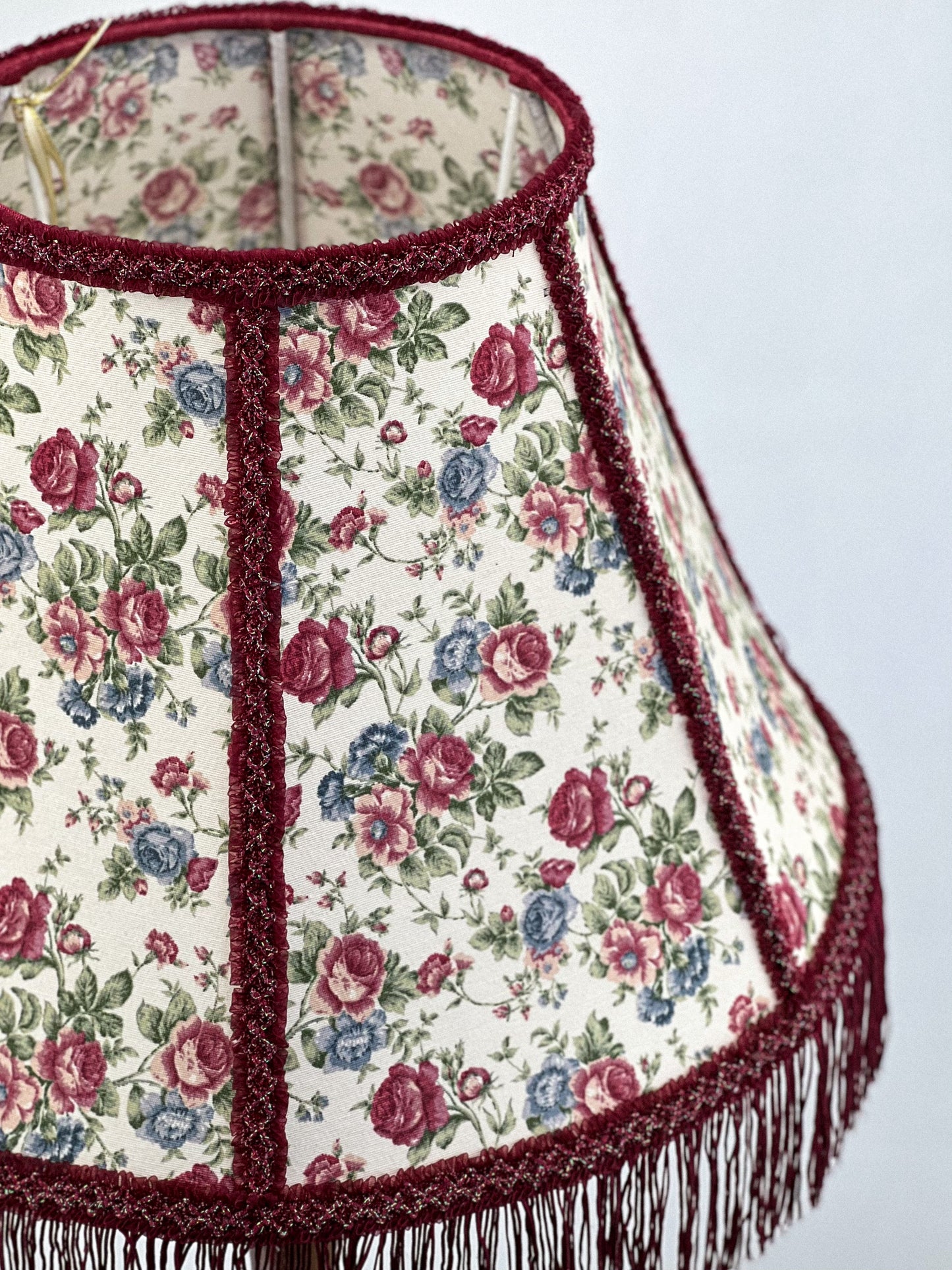 Handmade Victorian Lampshade with Flower Pattern and Fringe. 3803