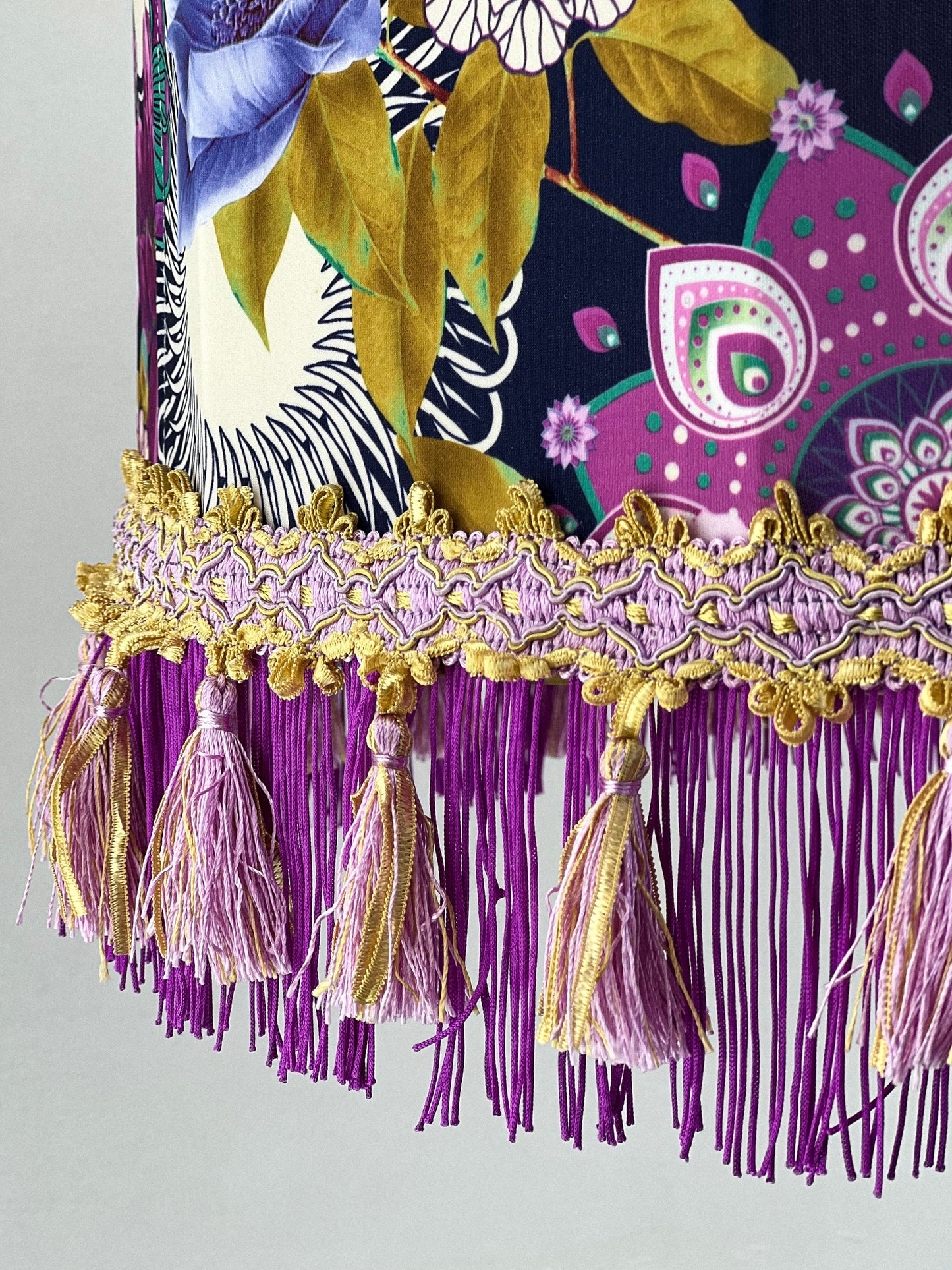 Floral Pattern Victorian Lampshade with Fringe and Tassel Trimmings. PRODUCT TO ORDER