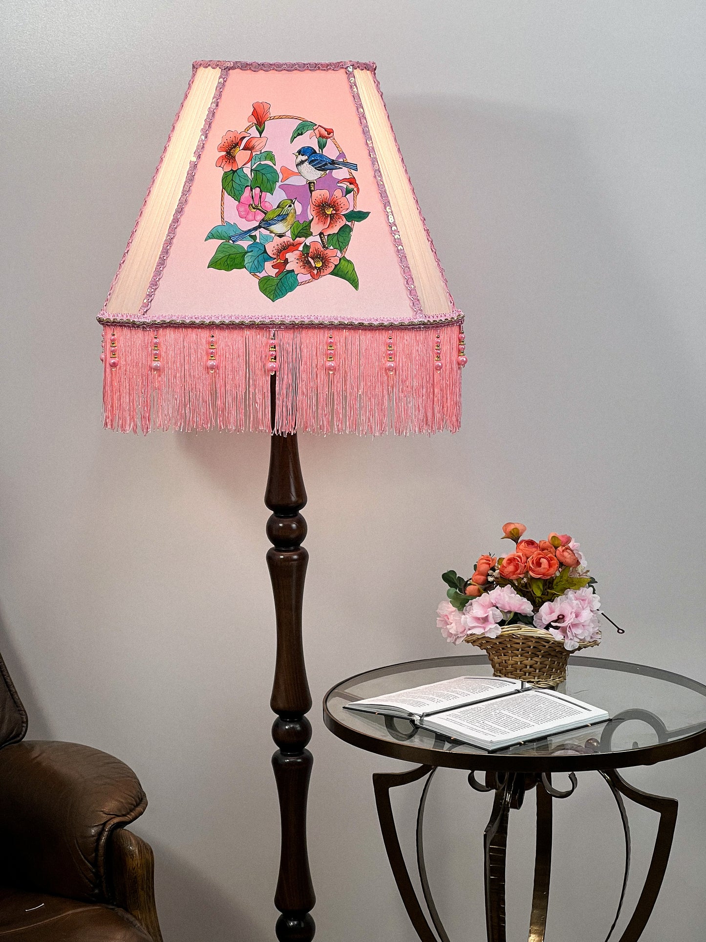 Lampshade, fabric lampshade, Enchanting Victorian Lampshade: Handcrafted with Bird. 3404