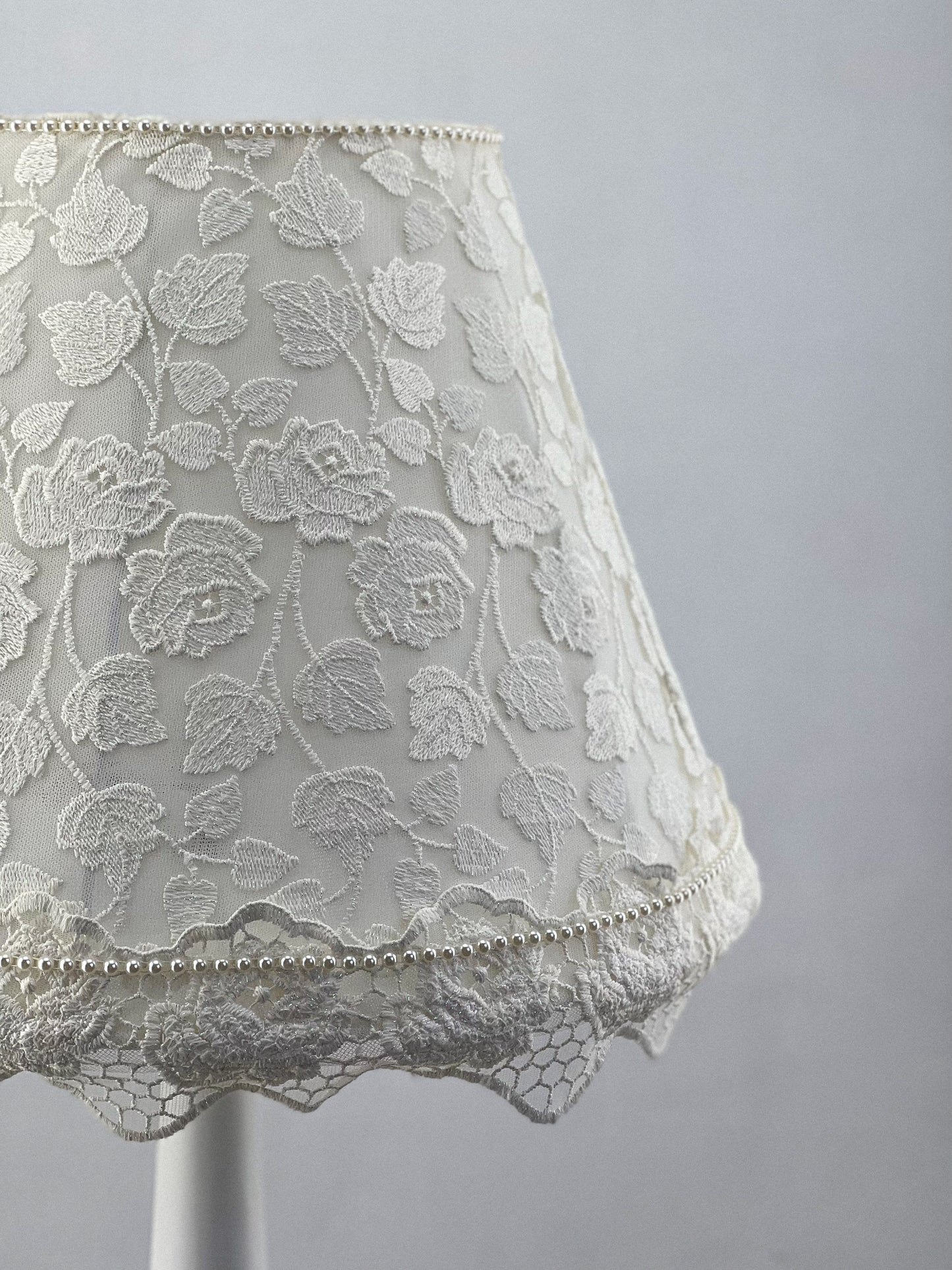 Victorian Lampshade with Floral Guipure and Bead Embellishments. 3809