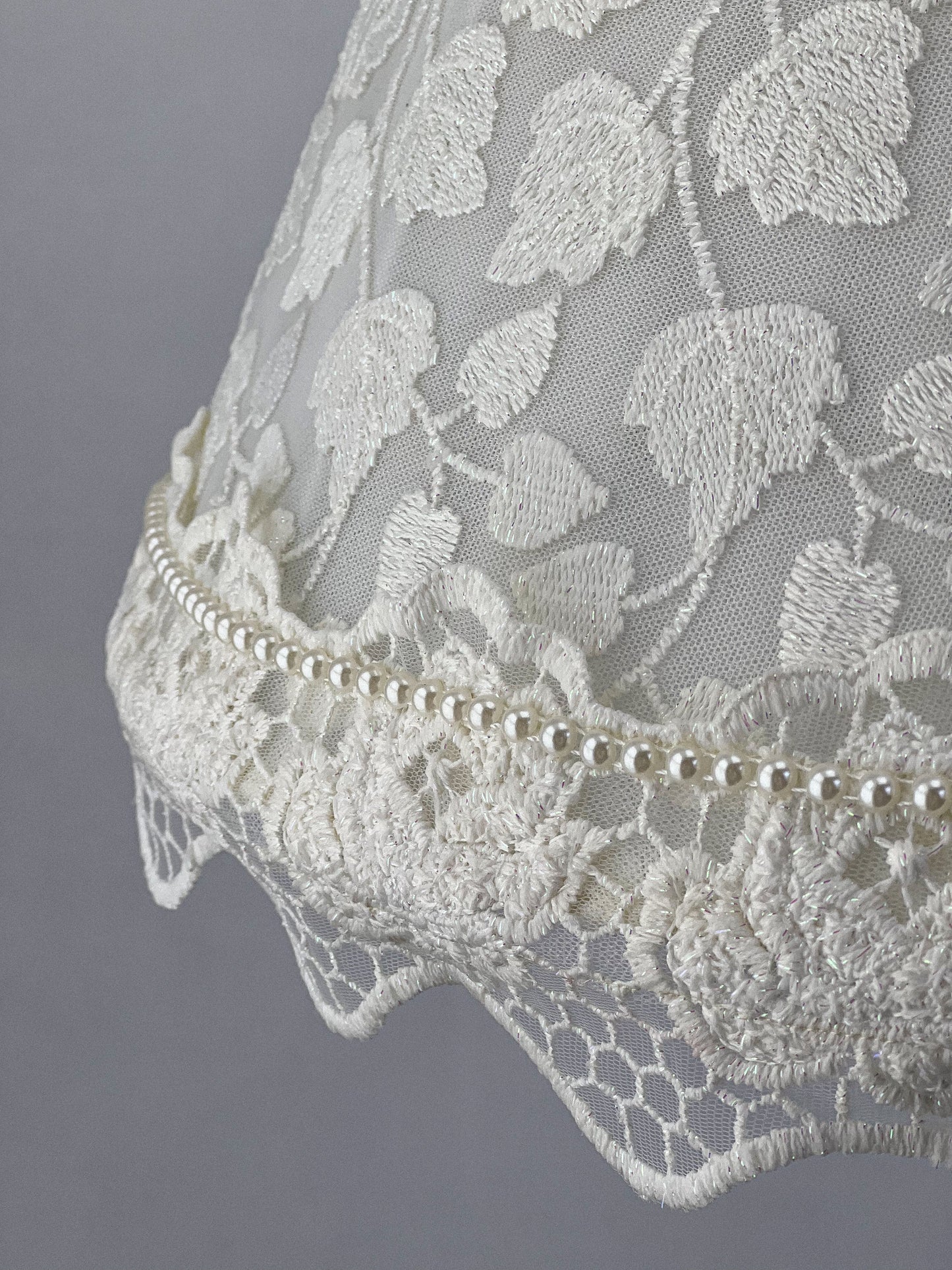Victorian Lampshade with Floral Guipure and Bead Embellishments. 3809