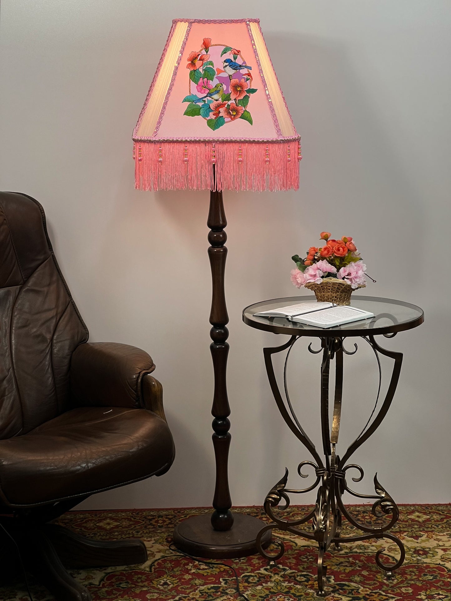 Lampshade, fabric lampshade, Enchanting Victorian Lampshade: Handcrafted with Bird. 3404
