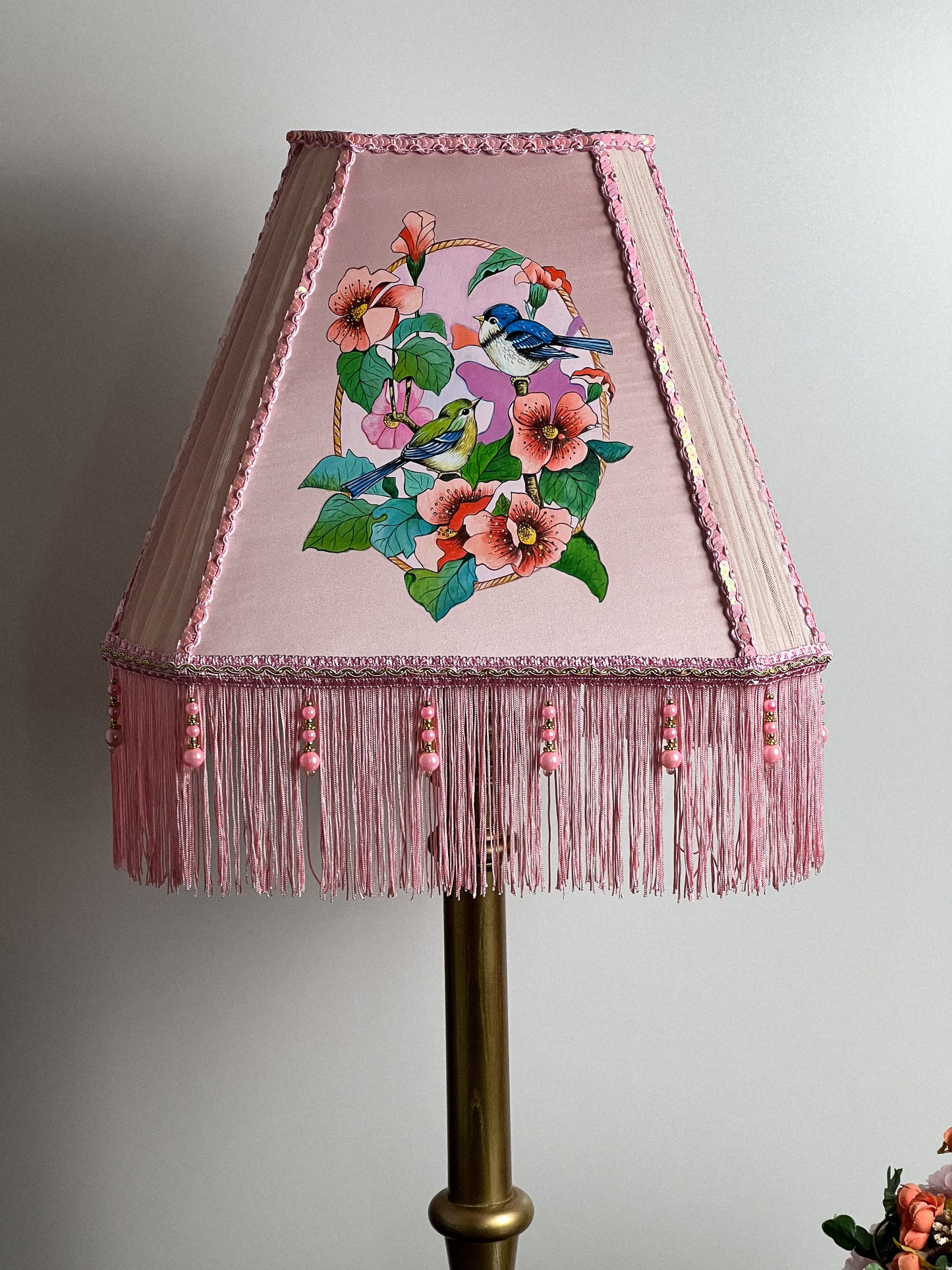Lampshade, fabric lampshade, Enchanting Victorian Lampshade: Handcrafted with Bird. 3404