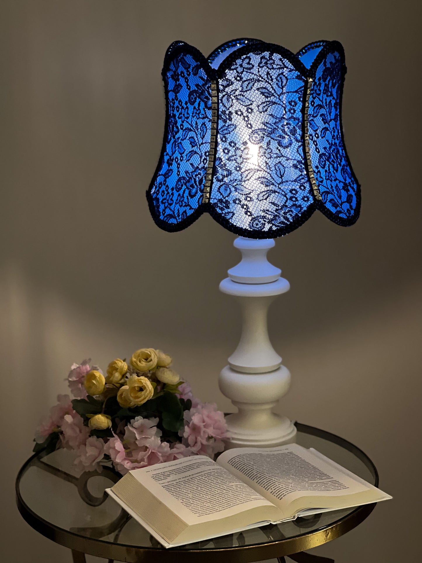 Table lamp. Blue table lamp with a handmade shade.