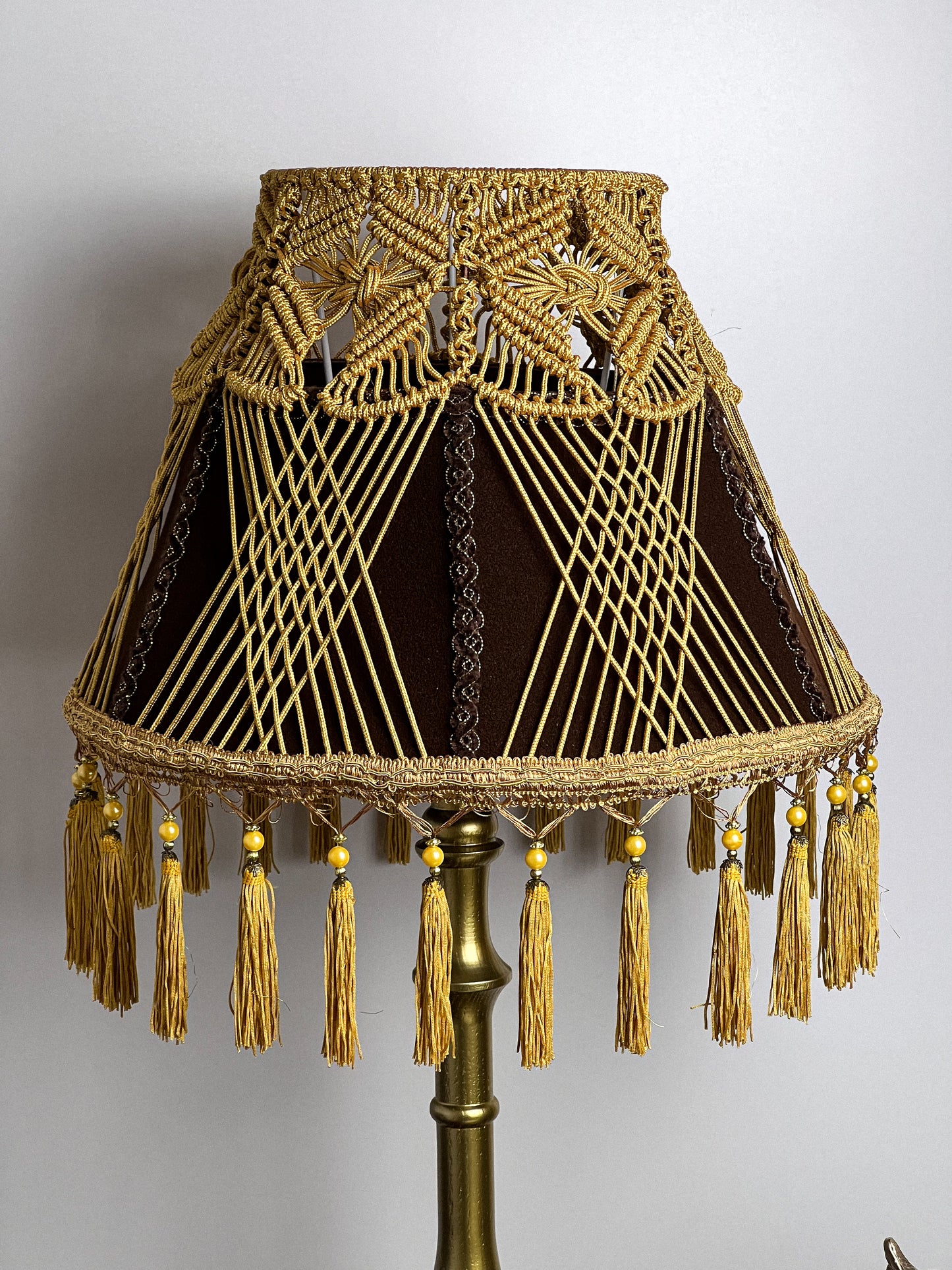 Lampshade. Brown Fringed Lampshade with Victorian and Retro Touche