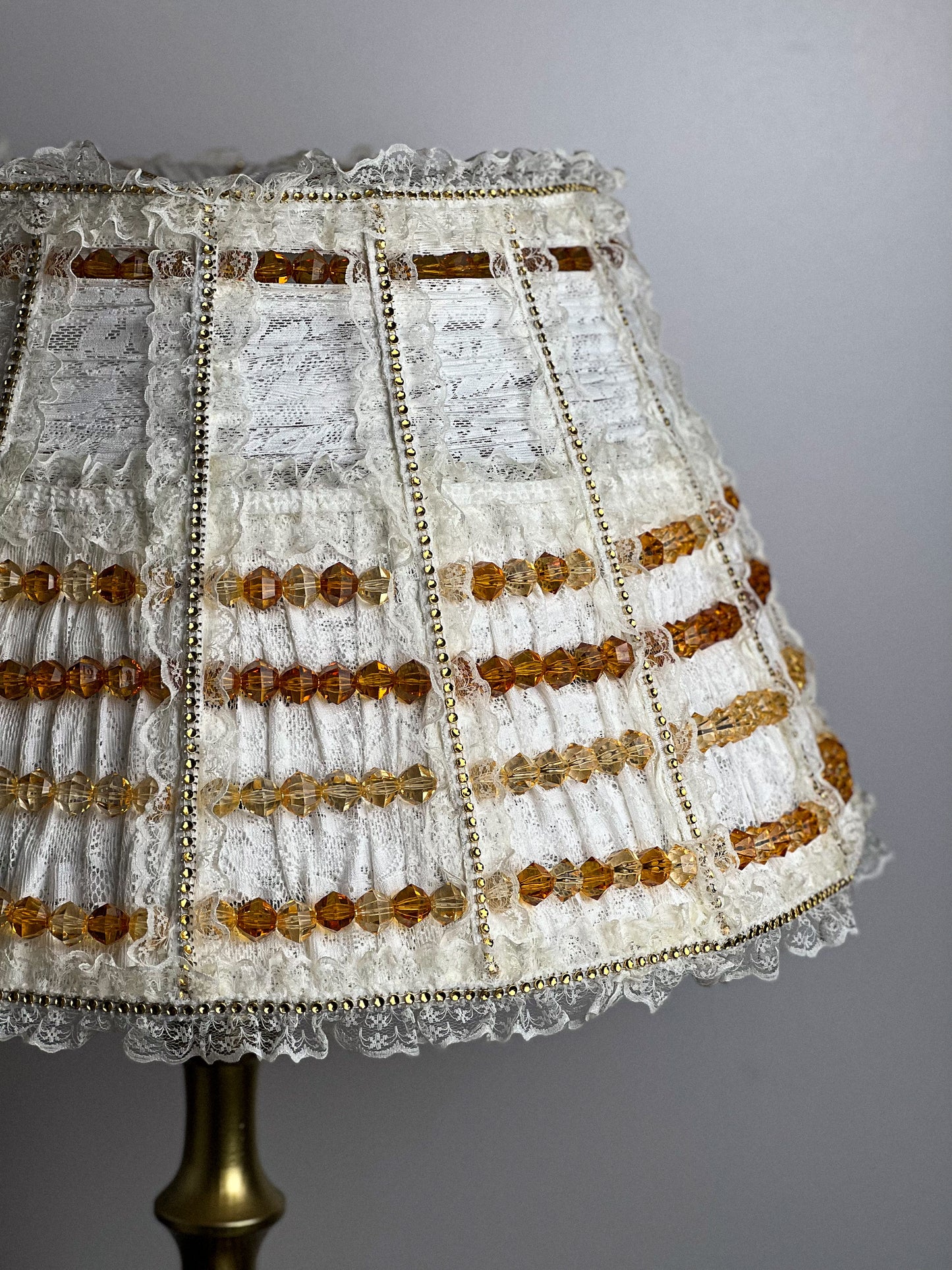 Lampshade. French Milk-Colored Guipure Lampshade with Lace Ribbon