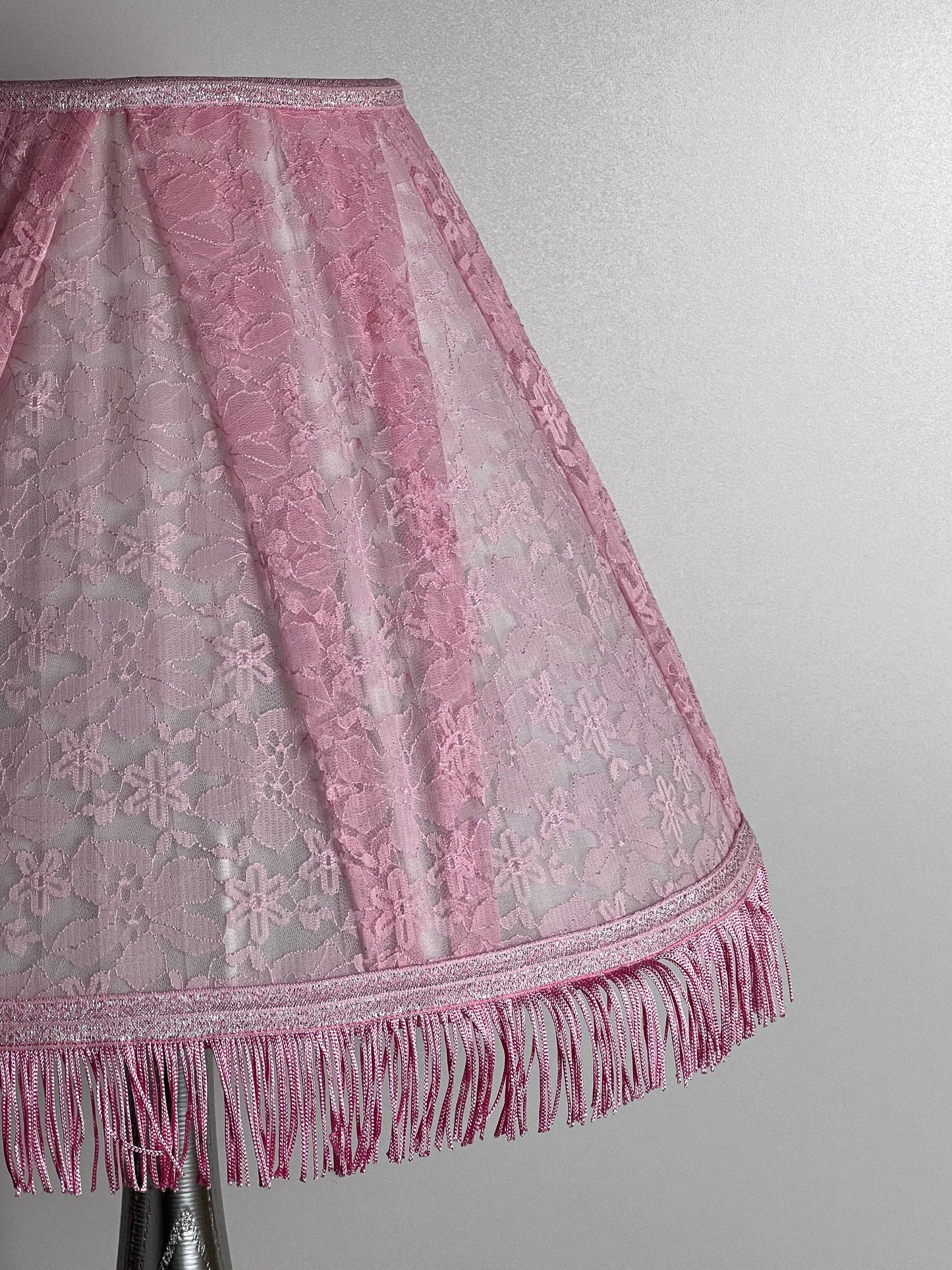 Pink Fringed Lampshade, Vintage Romantic Lighting for Night Light or Bedside Lamp. 6201