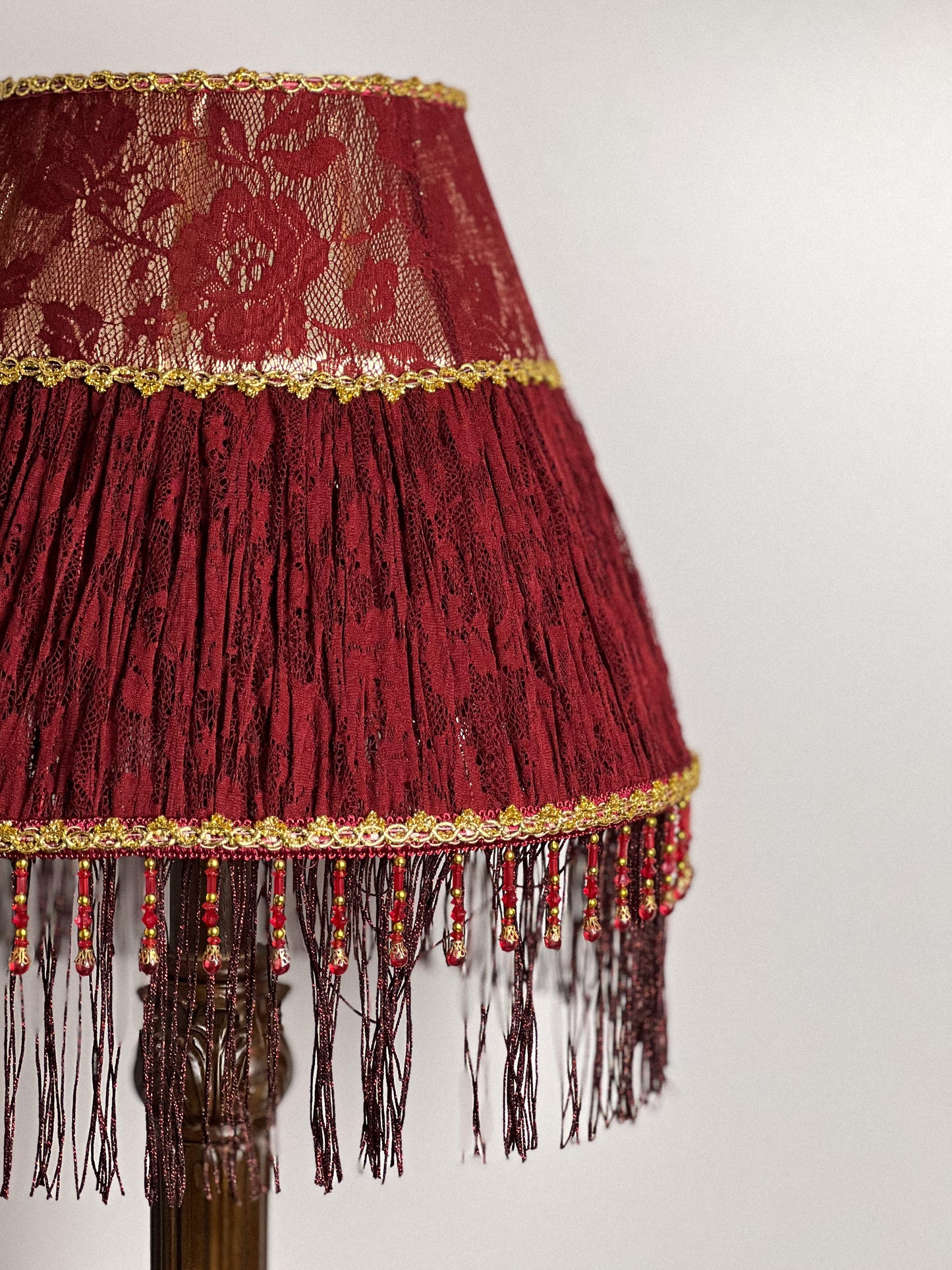 French Country Red Floral Fringe Lampshade. 3105