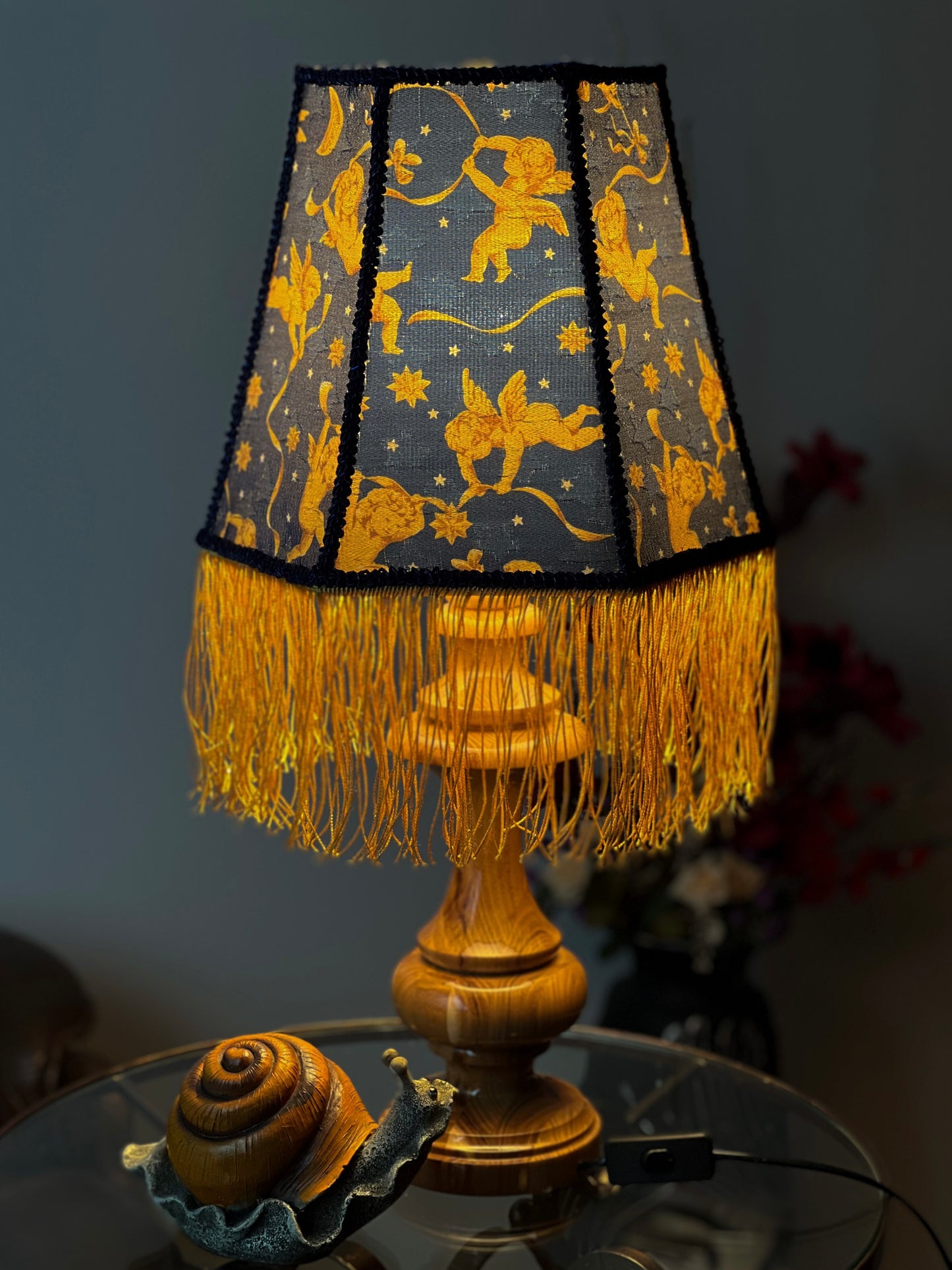 Table lamp, bedside table lamp. Dark Blue Brocade Victorian Table Lamp
