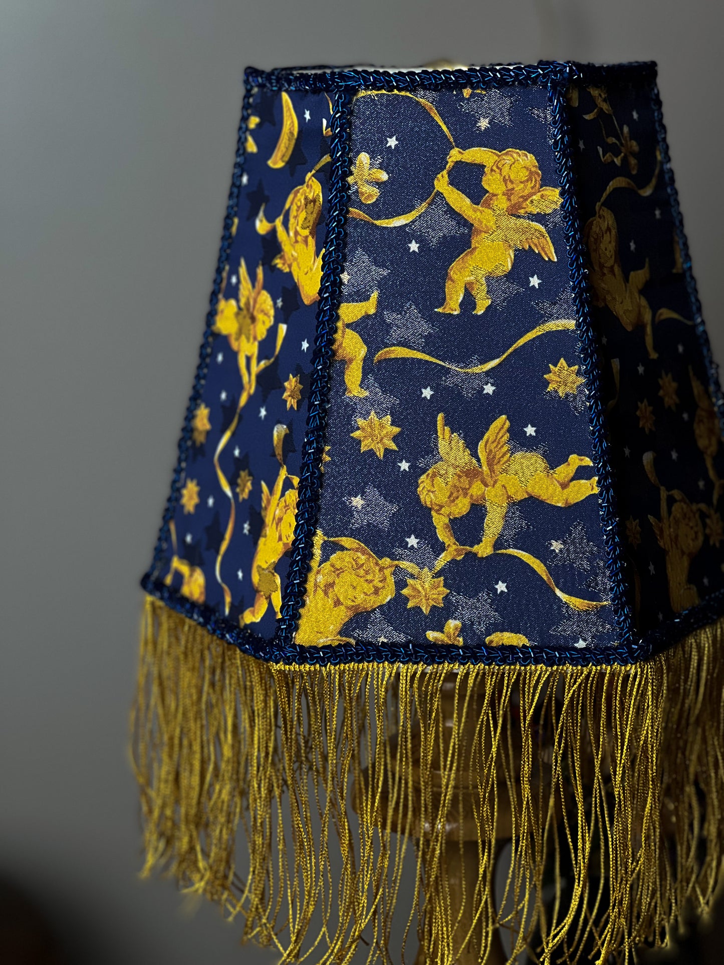 Table lamp, bedside table lamp. Dark Blue Brocade Victorian Table Lamp