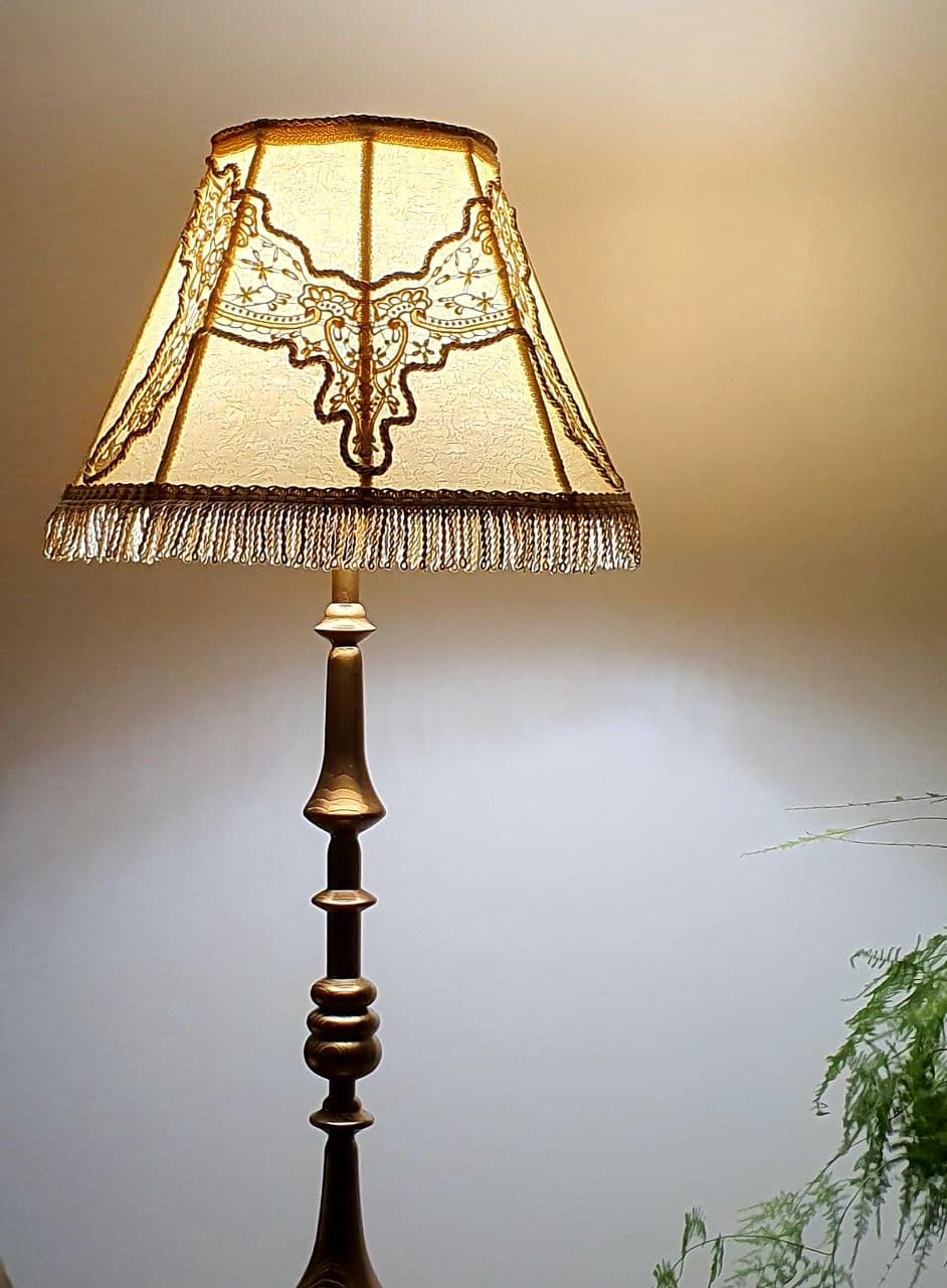 Victorian Lampshade Pastel Beige with Fringe. 1109