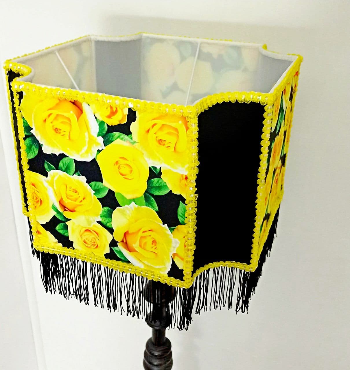Lampshade. Decadent lampshade with fringe and Victorian floral design.