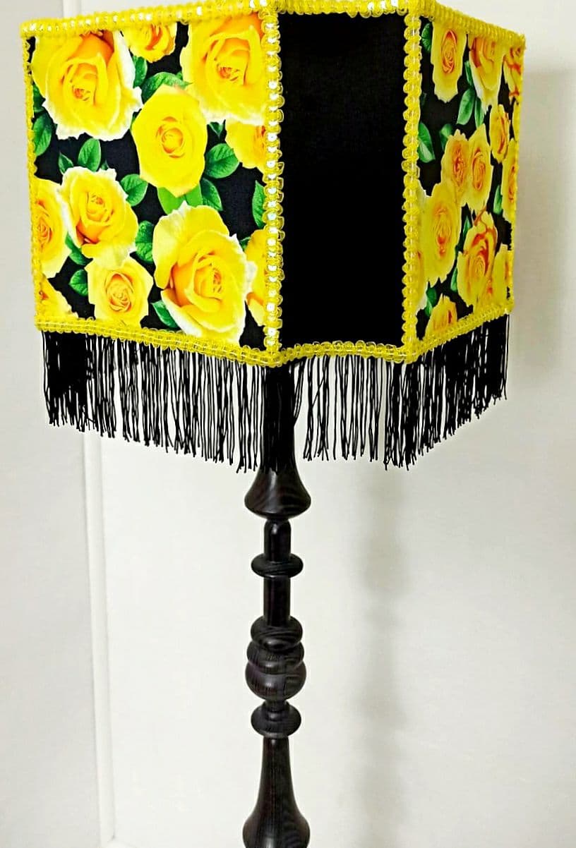 Lampshade. Decadent lampshade with fringe and Victorian floral design.