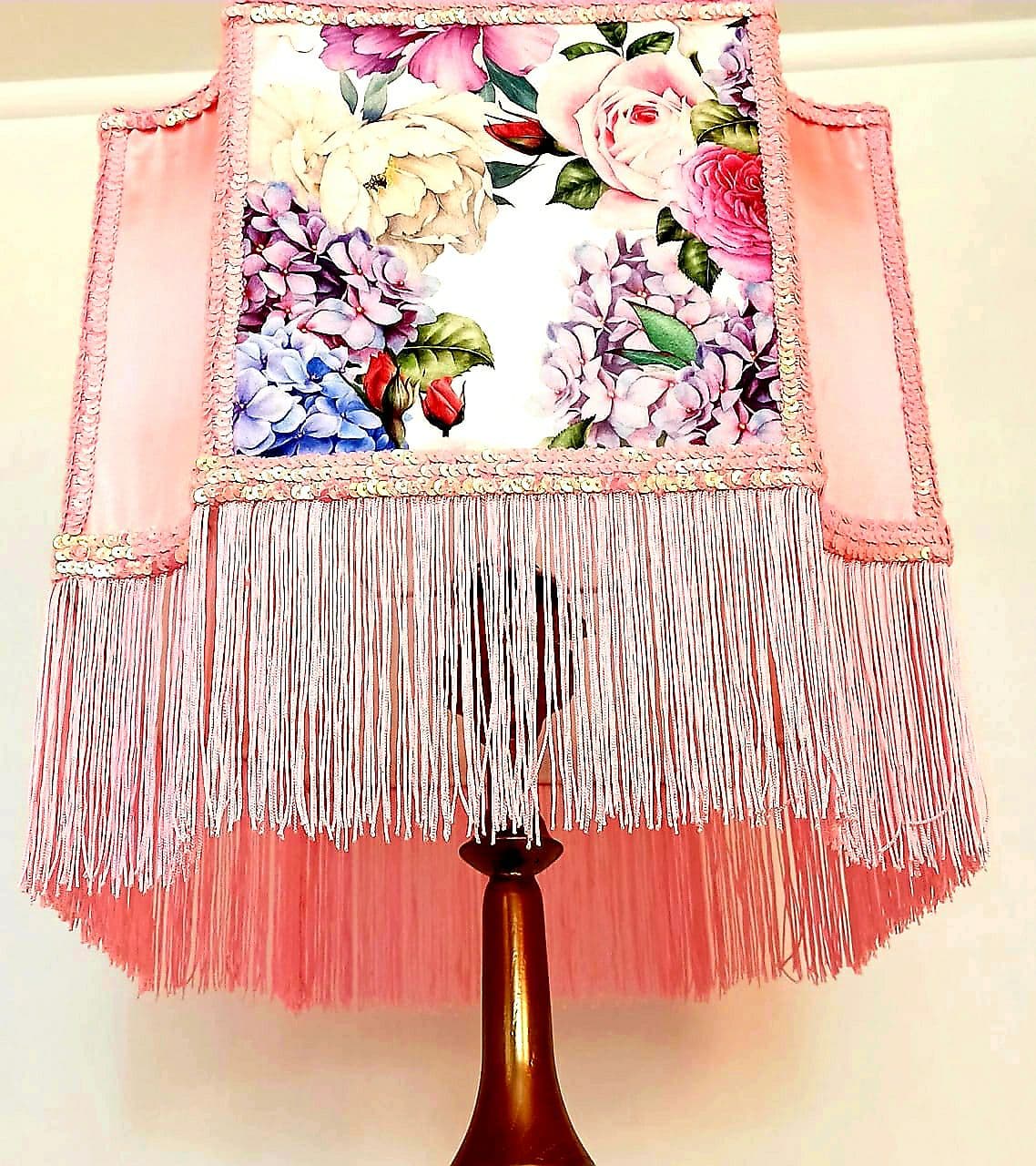 Lampshade, unique lampshades, designer pink flower lampshade. 2802