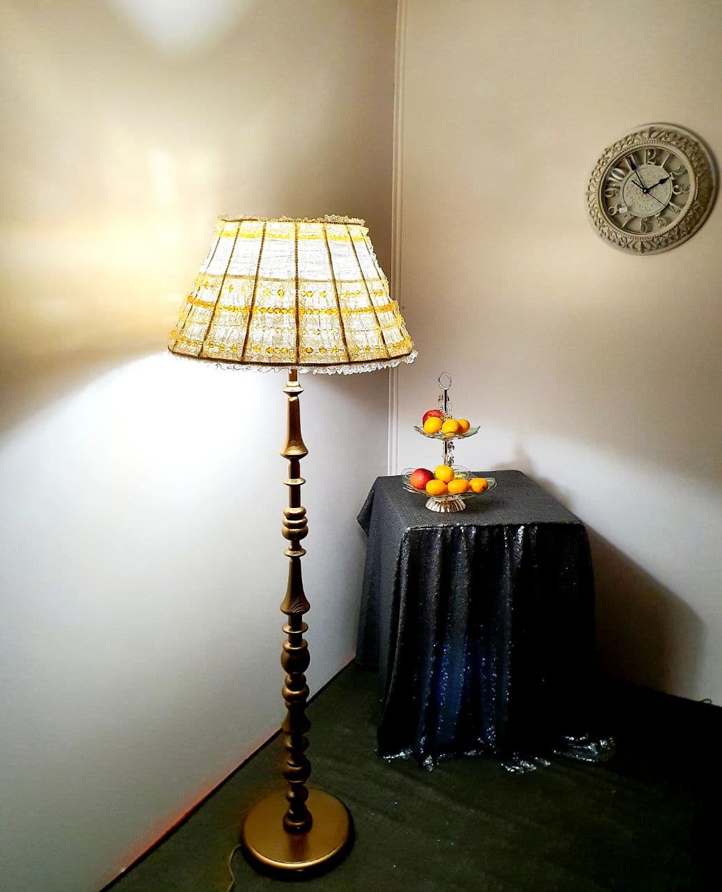 Lampshade. French Milk-Colored Guipure Lampshade with Lace Ribbon