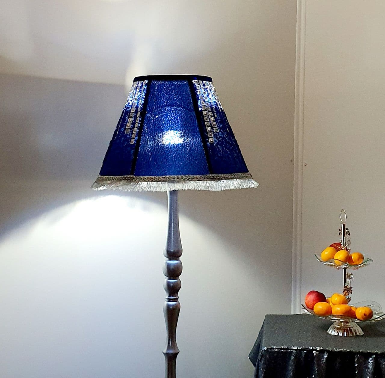Lampshade. Blue Victorian Fringed Deco Lampshade - Luxury Handmade Lampshade for Home Decor