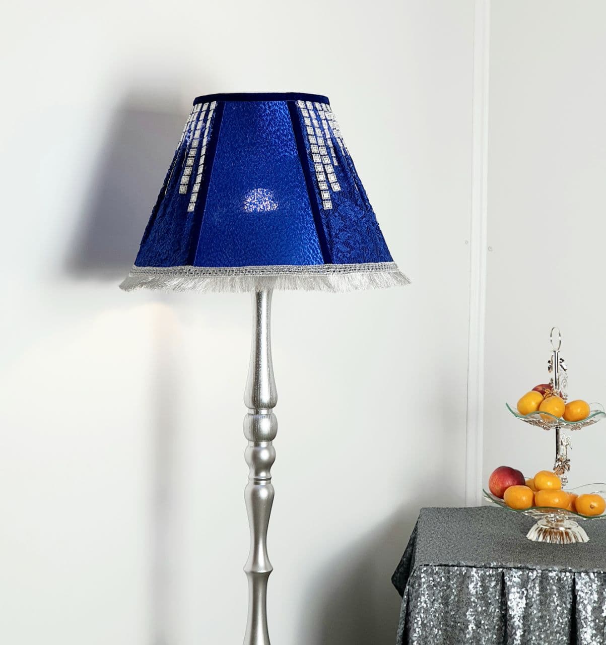 Lampshade. Blue Victorian Fringed Deco Lampshade - Luxury Handmade Lampshade for Home Decor