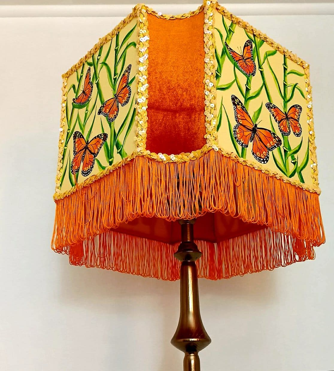 Orange floor lamp with butterflies, hand-painted shade. Art Deco lamp, a fairy-tale lamp. 280701