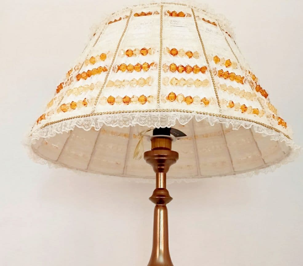 Lampshade. French Milk-Colored Guipure Lampshade with Lace Ribbon