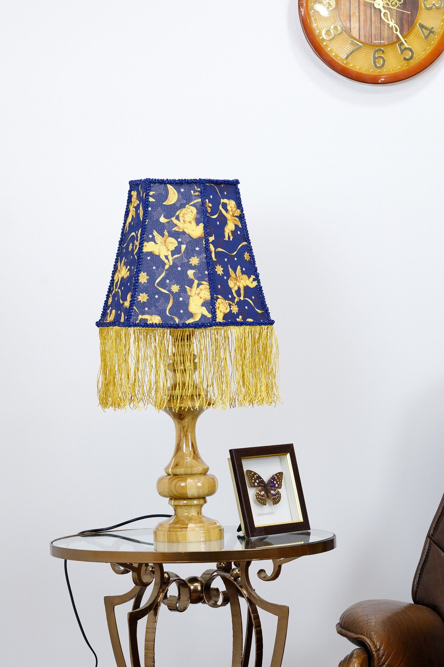 Table lamp, bedside table lamp. Dark Blue Brocade Victorian Table Lamp