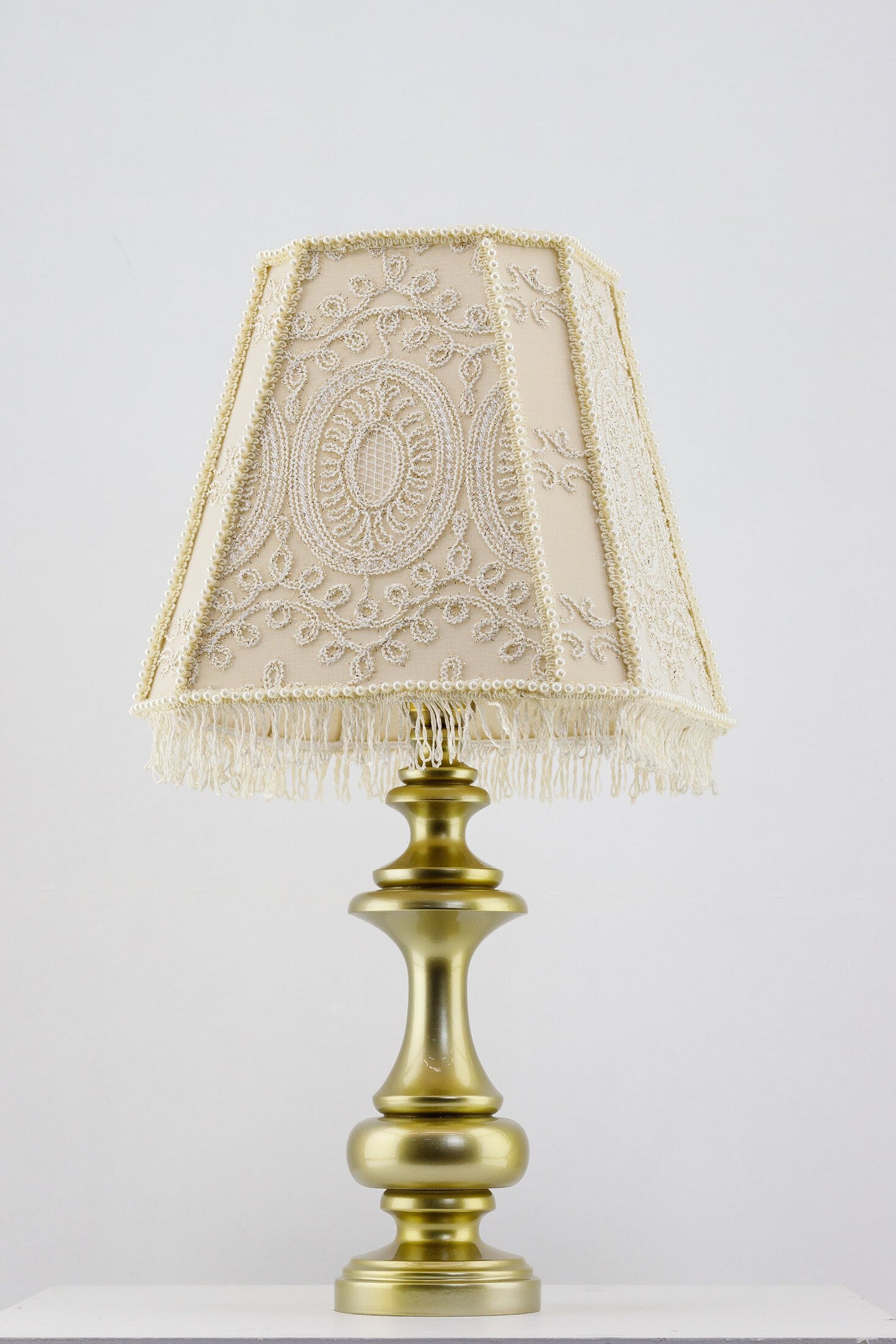 Victorian beige brocade lampshade.