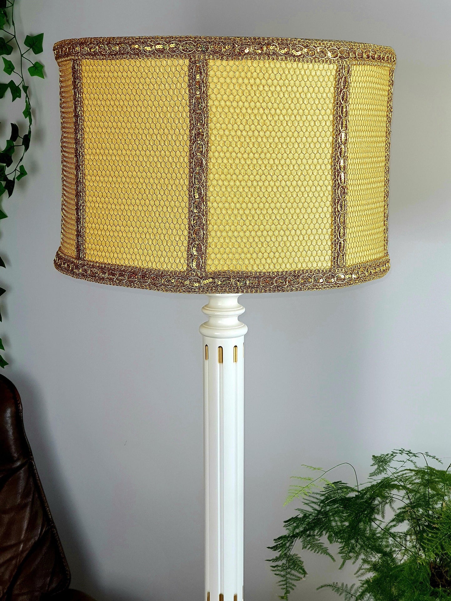 Handmade Yellow Mesh and Fabric Lampshade. 1601