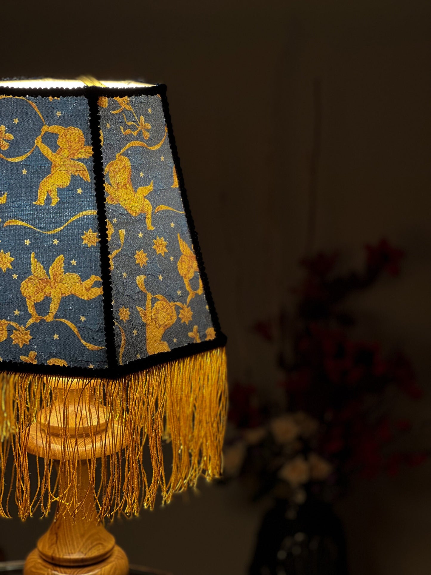 Table lamp, bedside table lamp. Dark Blue Brocade Victorian Table Lamp