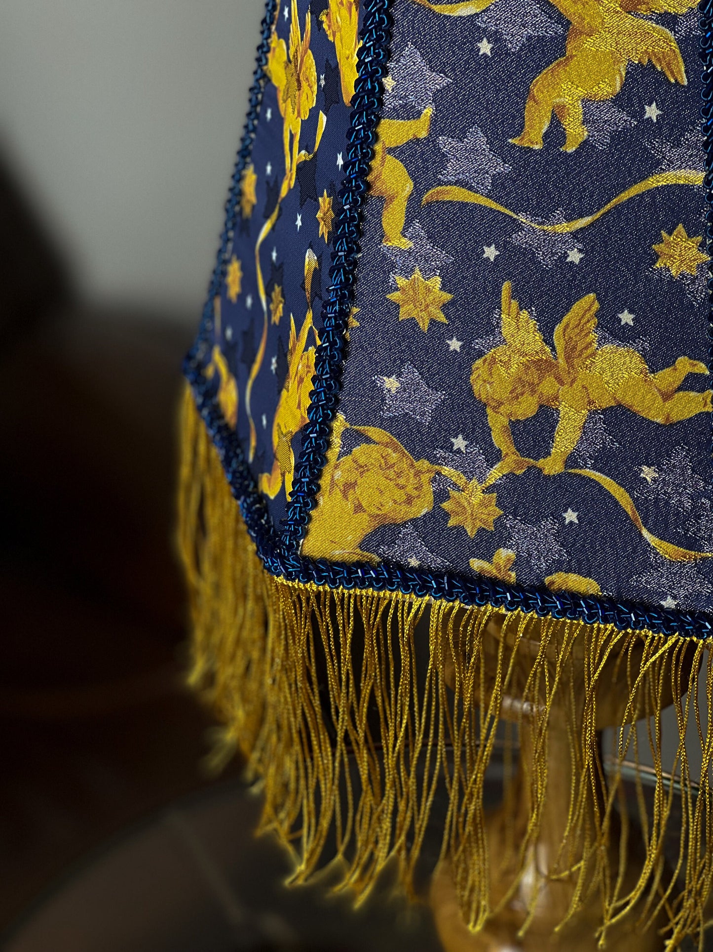 Table lamp, bedside table lamp. Dark Blue Brocade Victorian Table Lamp