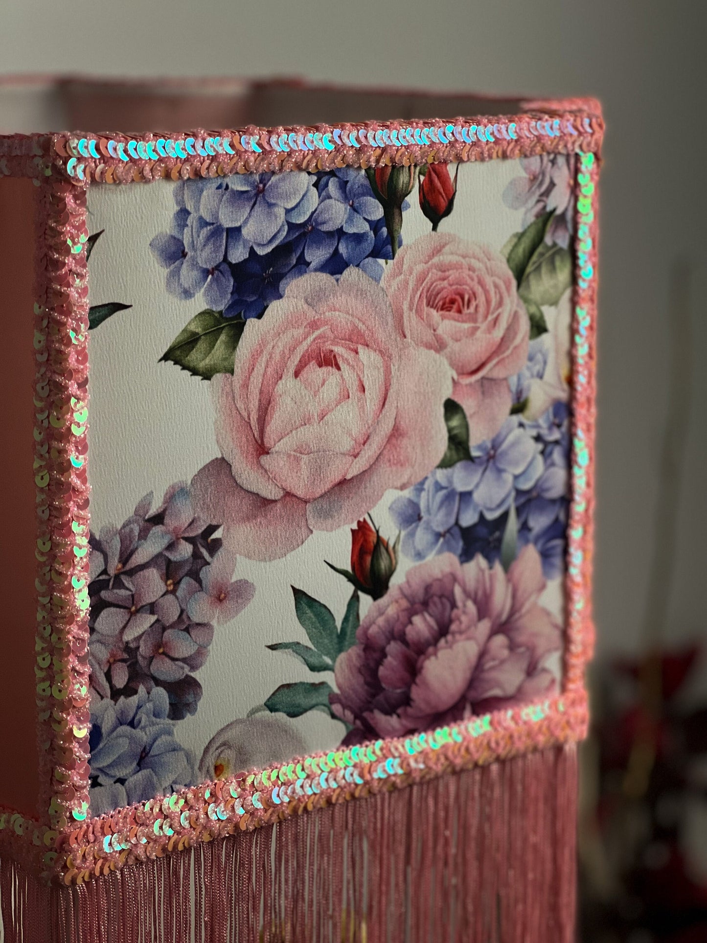 Lampshade, unique lampshades, designer pink flower lampshade. 2802