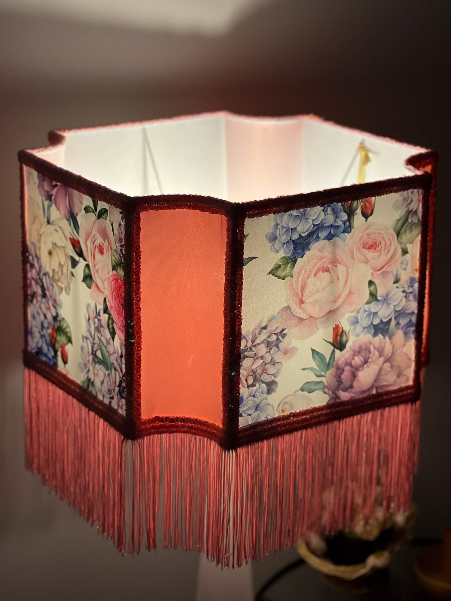 Lampshade, unique lampshades, designer pink flower lampshade. 2802