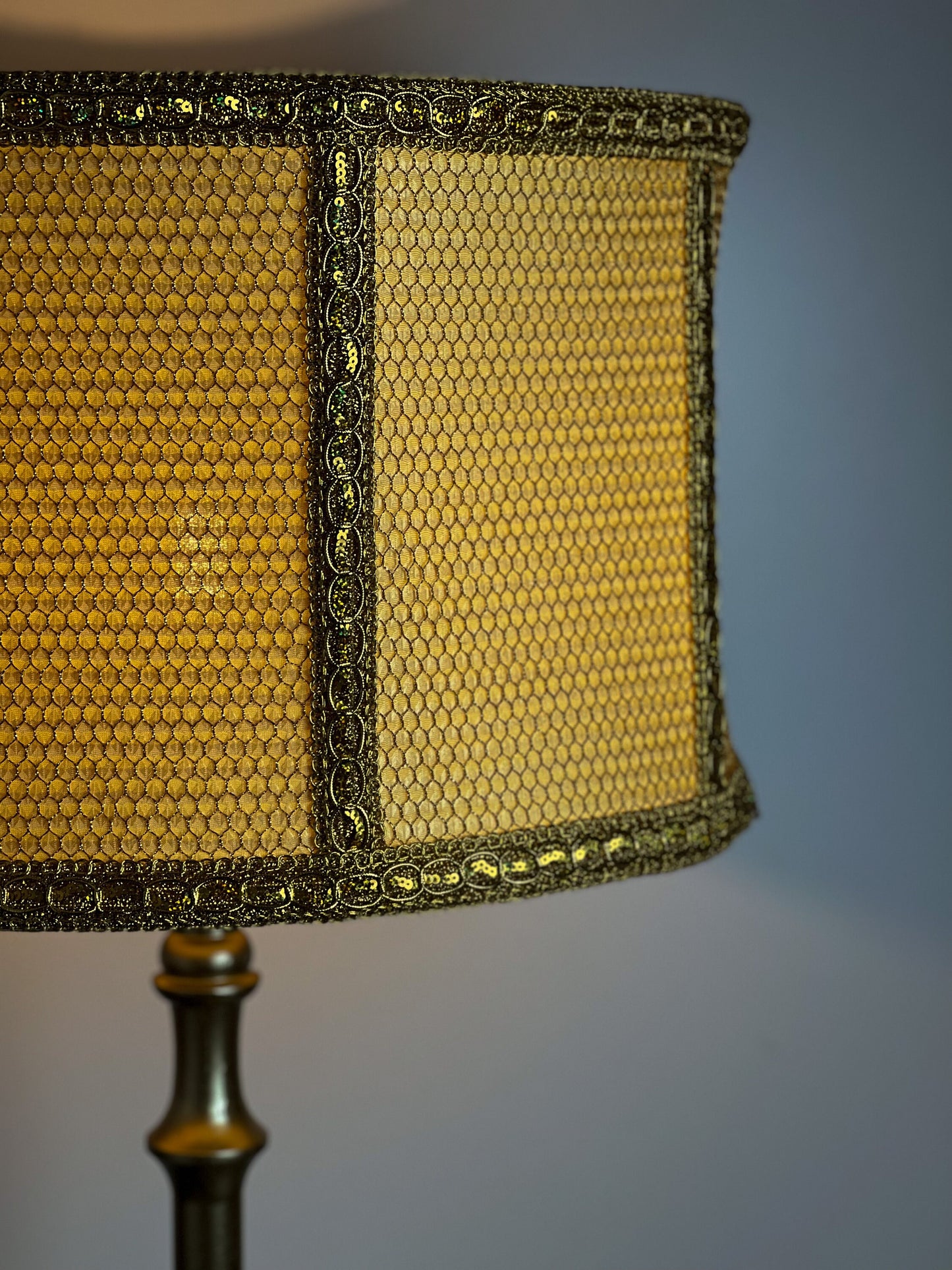 Handmade Yellow Mesh and Fabric Lampshade. 1601