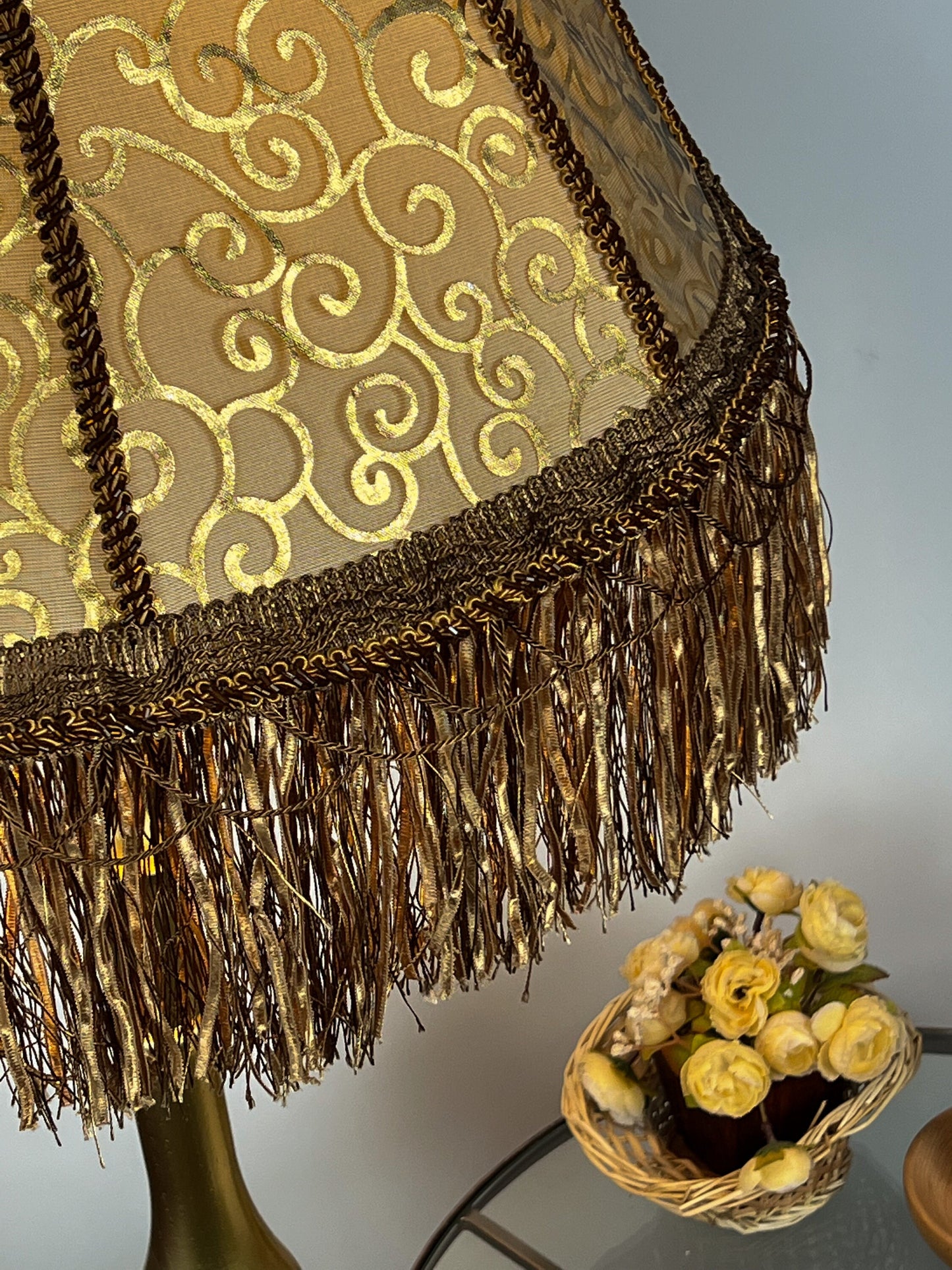 Lampshade. Luxurious Victorian fringed lampshade in brown and golden color