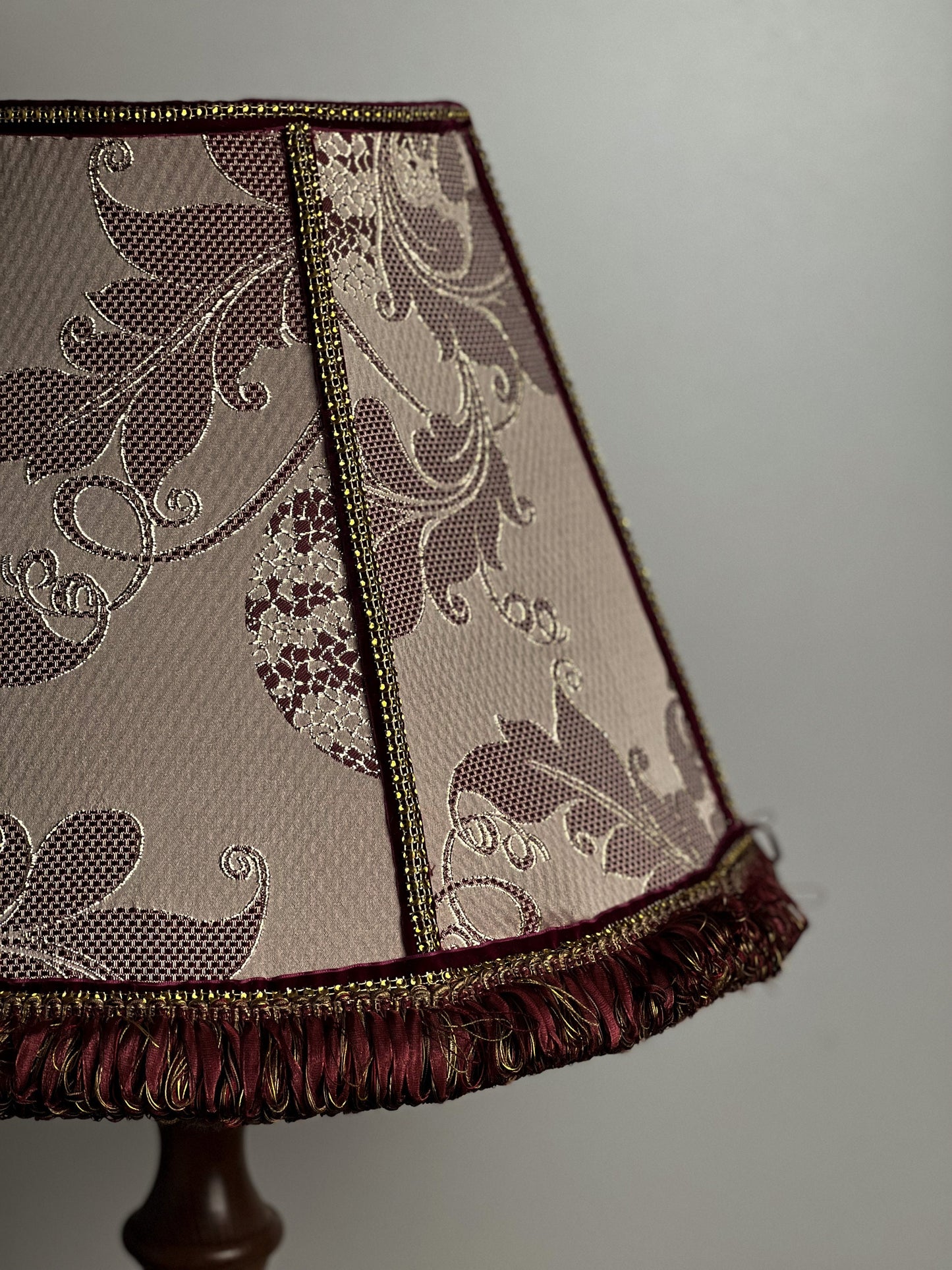 Victorian Lampshade with Pink Floral Fabric and Fringe