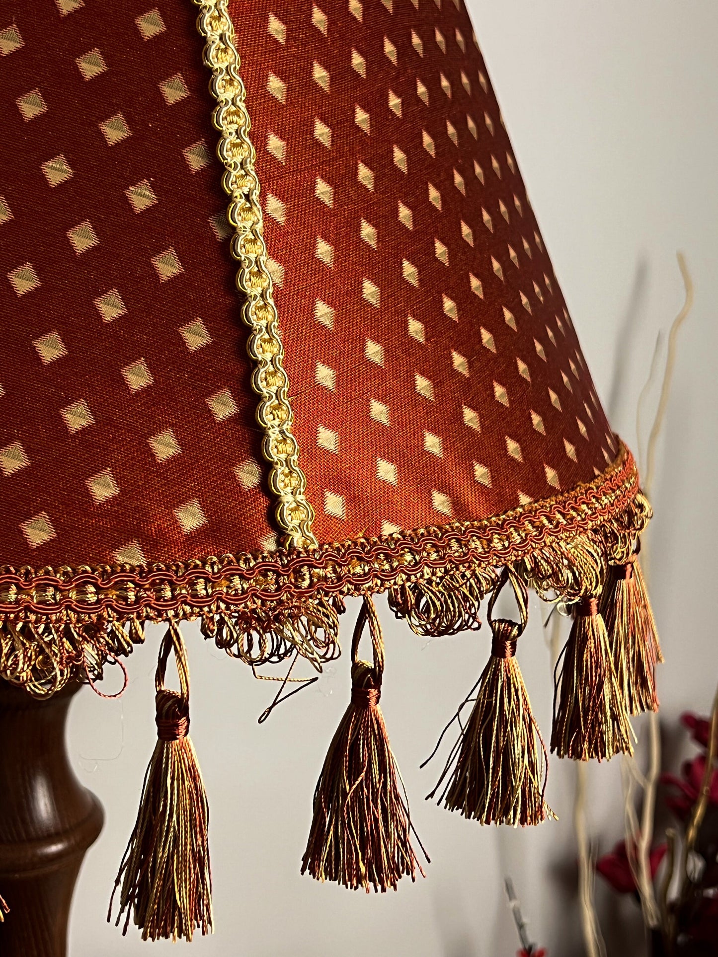 Victorian silk lampshade with dual colors and tassels. PRODUCT TO ORDER. 3606