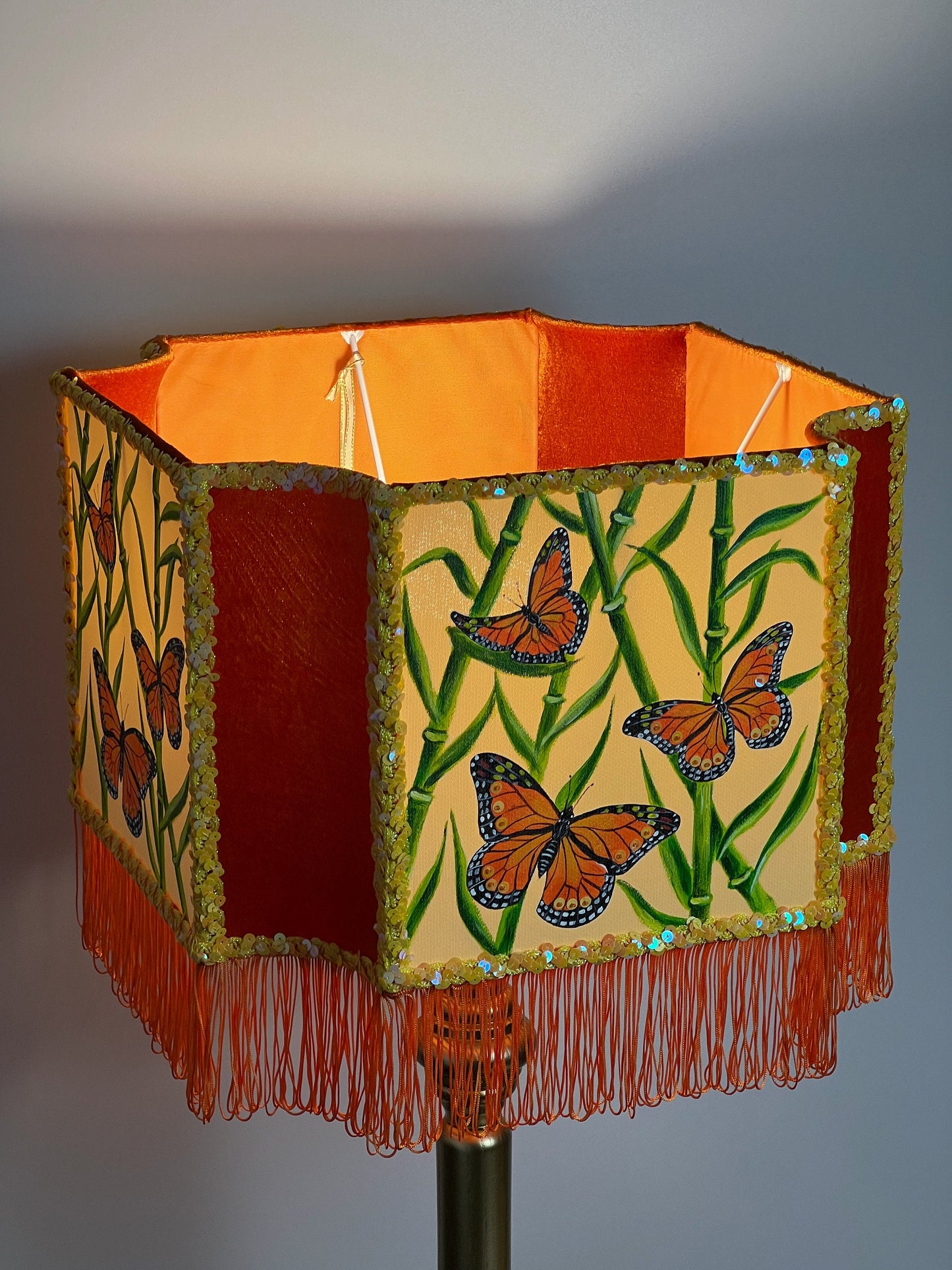 Orange lampshade, art deco lampshade, unique hand-painted lampshade. 2807