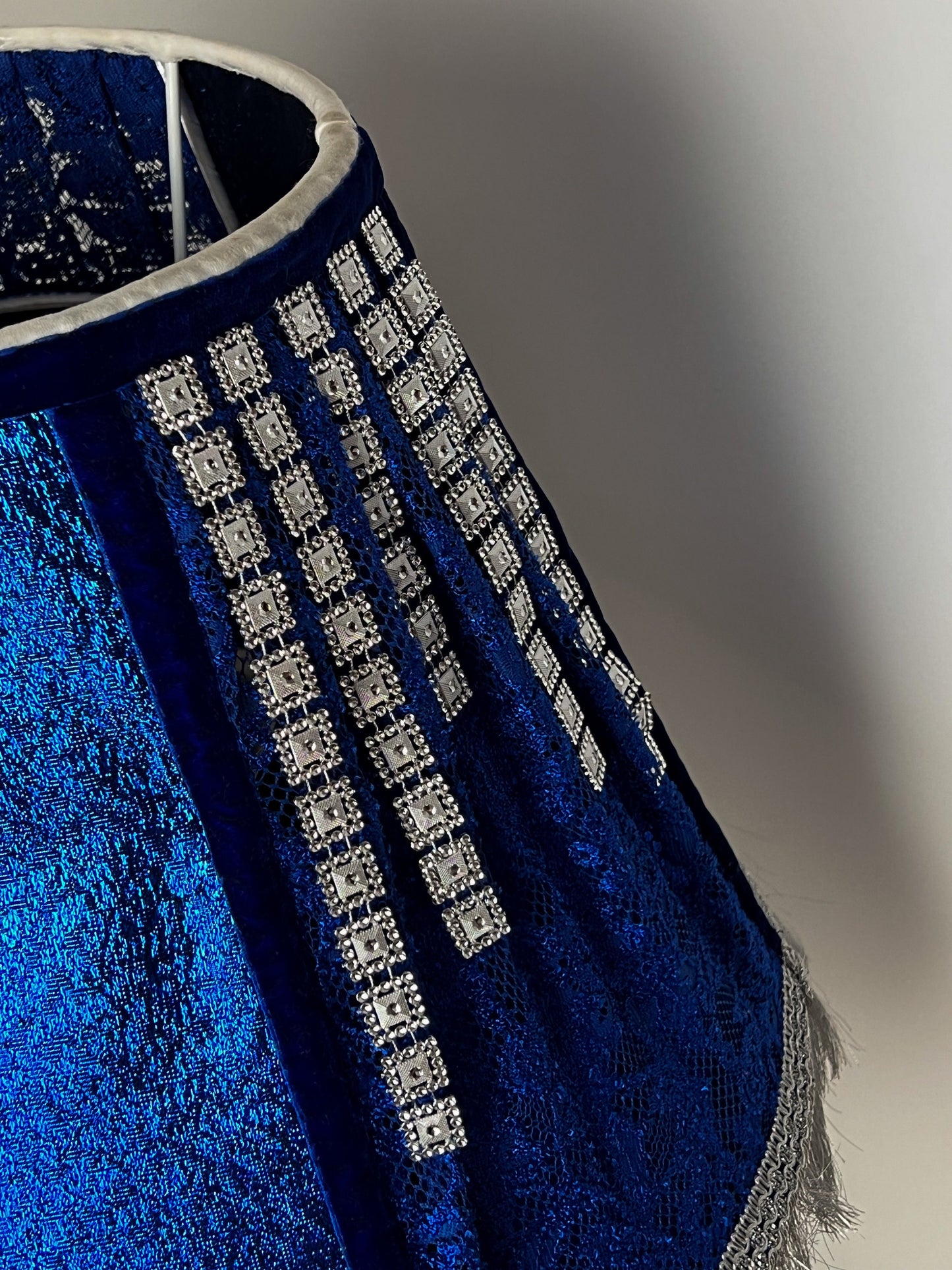 Lampshade. Blue Victorian Fringed Deco Lampshade - Luxury Handmade Lampshade for Home Decor