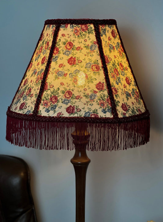Handmade Victorian Lampshade with Flower Pattern and Fringe. 3803