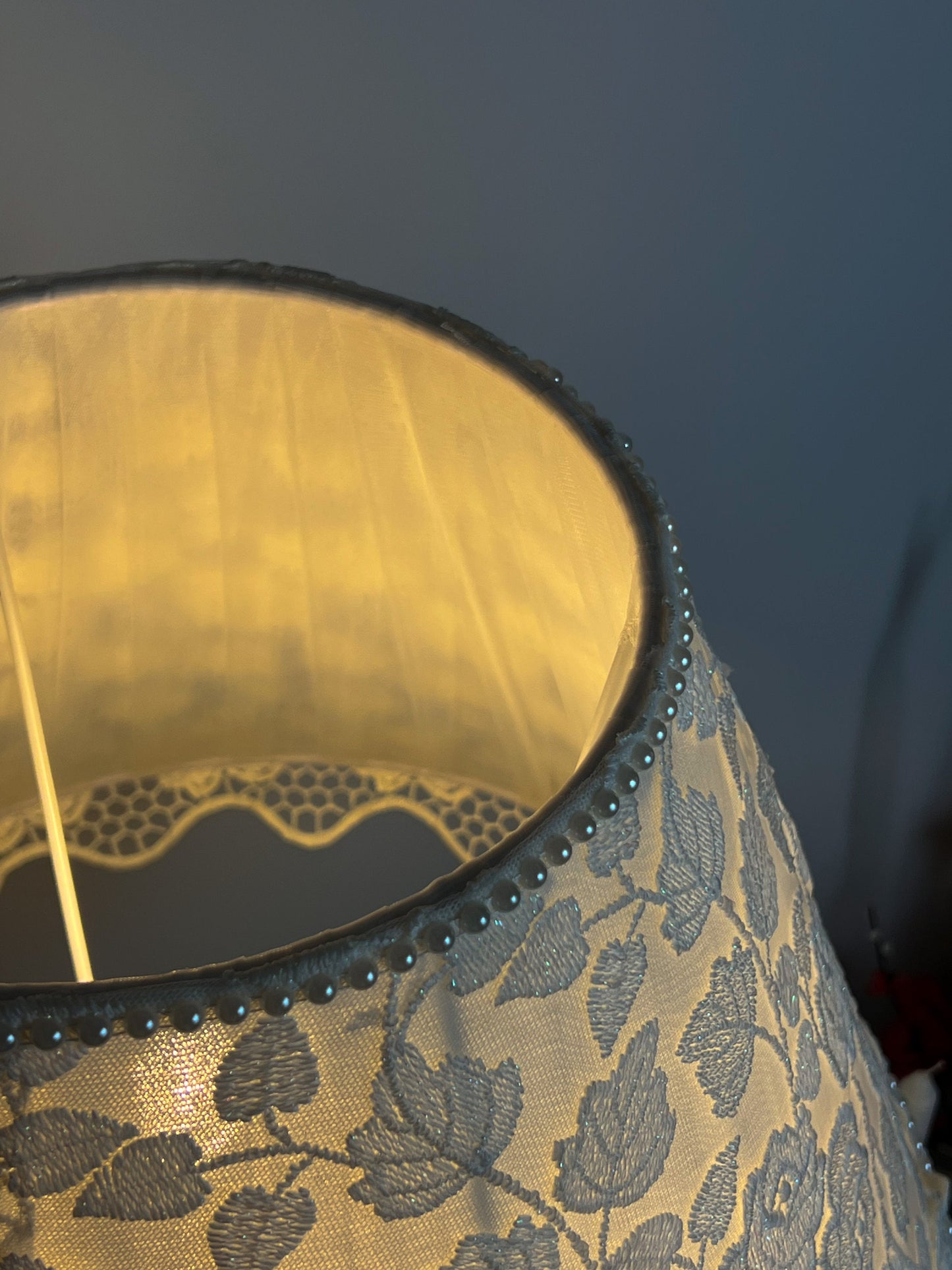 Victorian Lampshade with Floral Guipure and Bead Embellishments. 3809