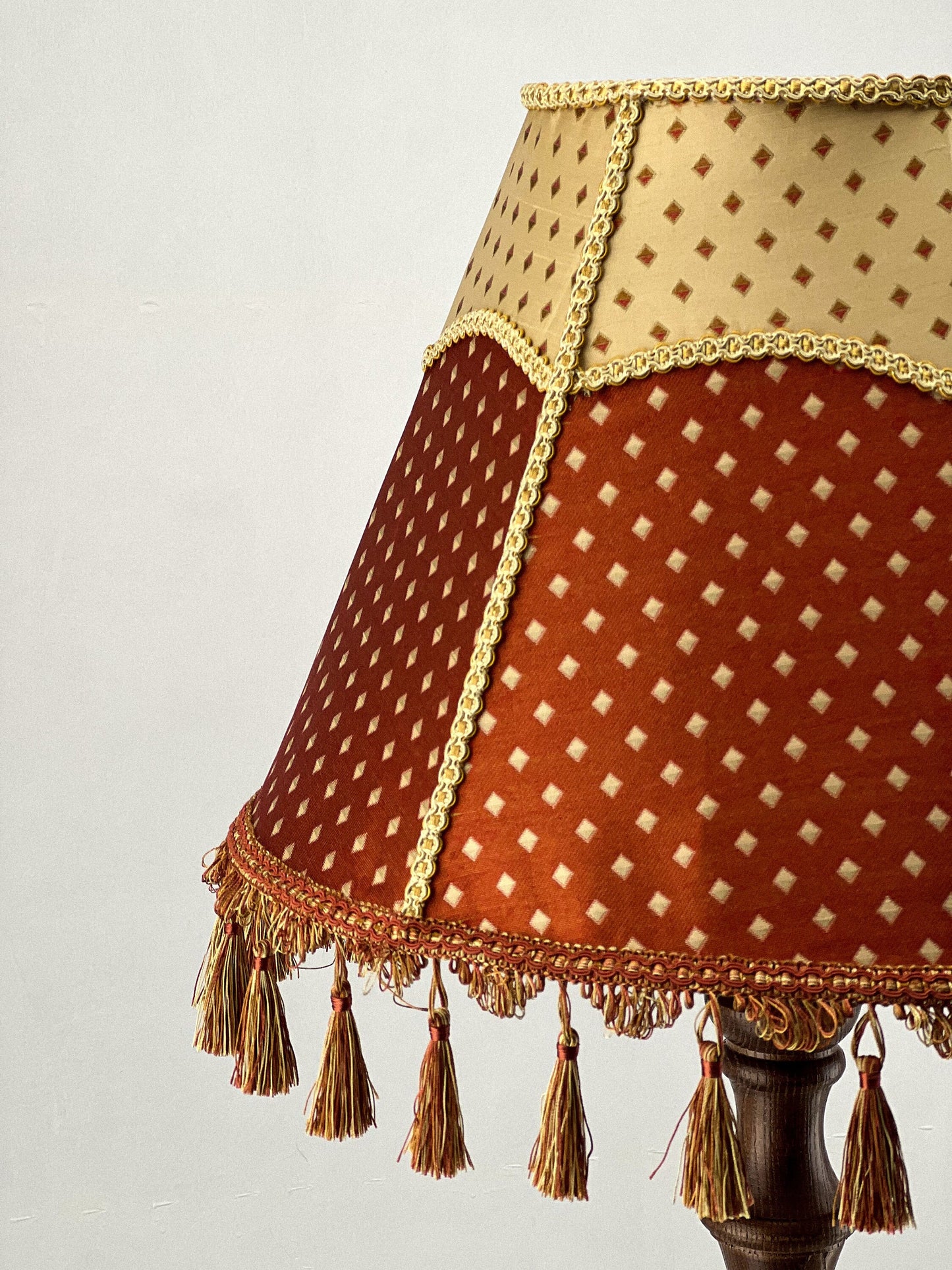 Victorian silk lampshade with dual colors and tassels. PRODUCT TO ORDER. 3606