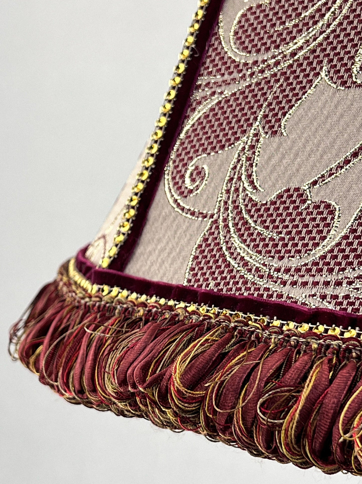 Victorian Lampshade with Pink Floral Fabric and Fringe