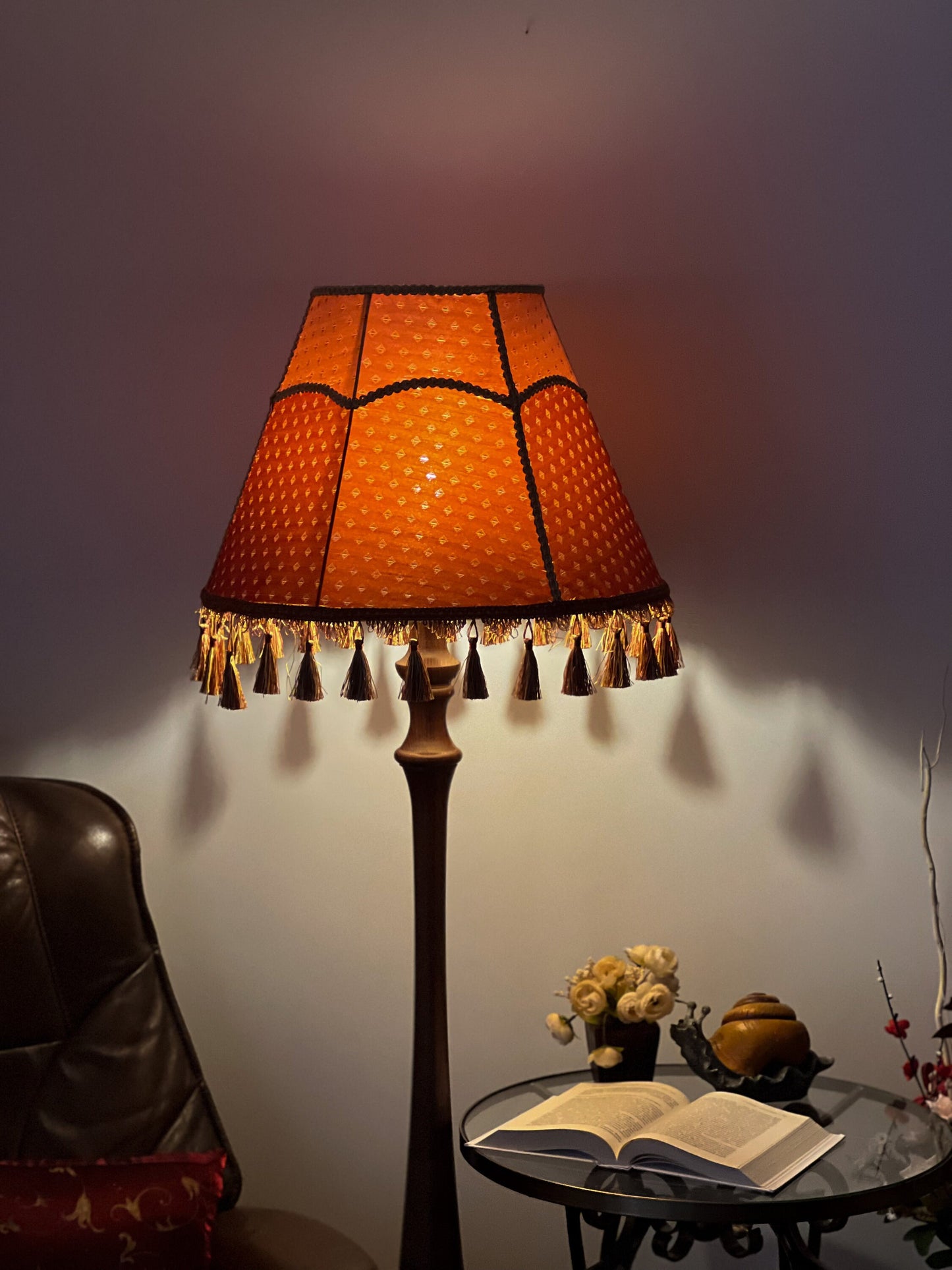 Victorian silk lampshade with dual colors and tassels. PRODUCT TO ORDER. 3606