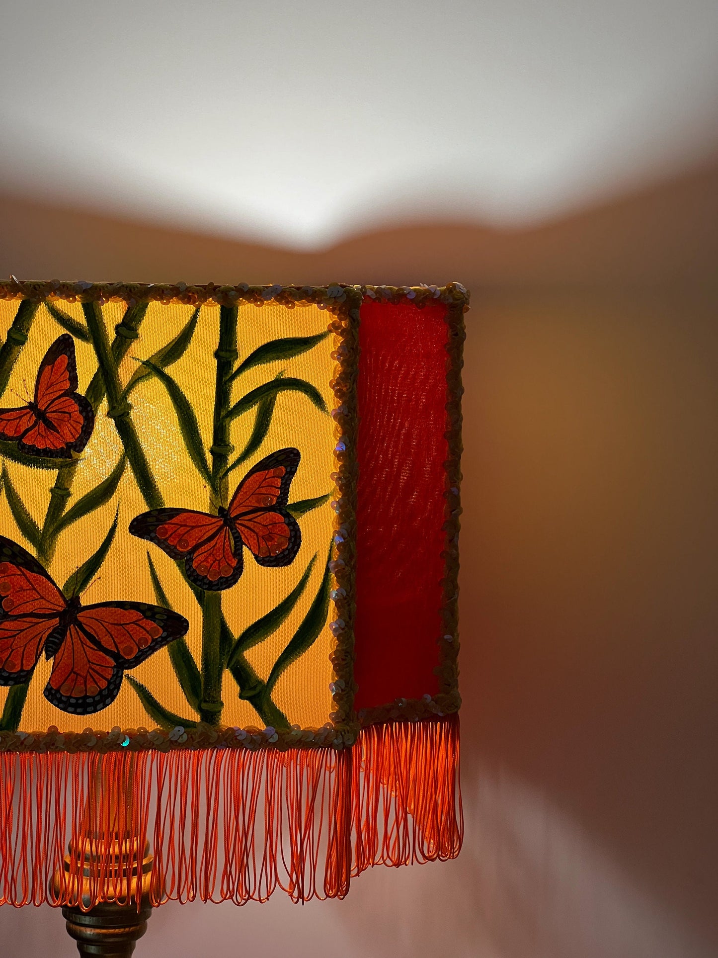 Orange lampshade, art deco lampshade, unique hand-painted lampshade. 2807